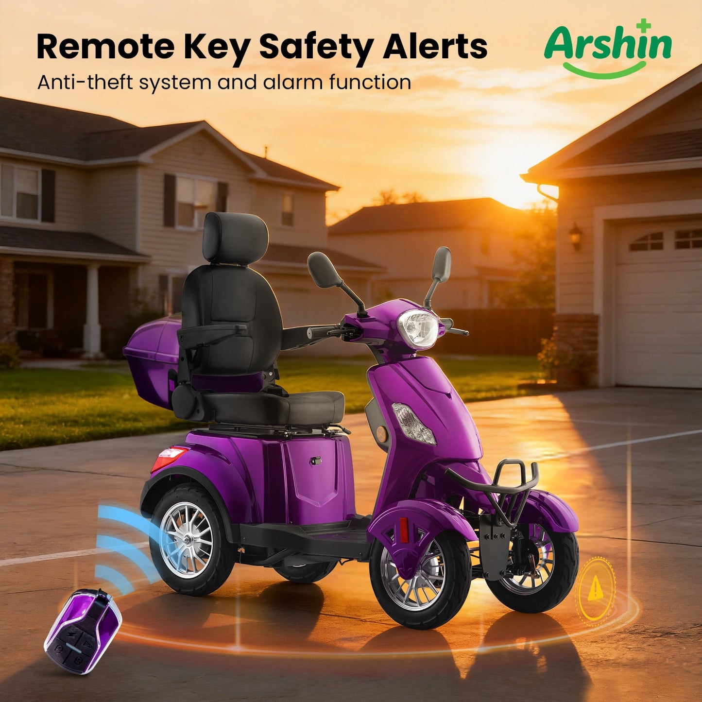 Upgrade Heavy Duty 4 Wheel Mobility Scooters for Seniors & Adults 500lbs Capacity,Arshin 800W All Terrain Fast Mobility Scooter for Travel,Electric Powered Chair,25 Miles Rang,Remote Key(Purple)