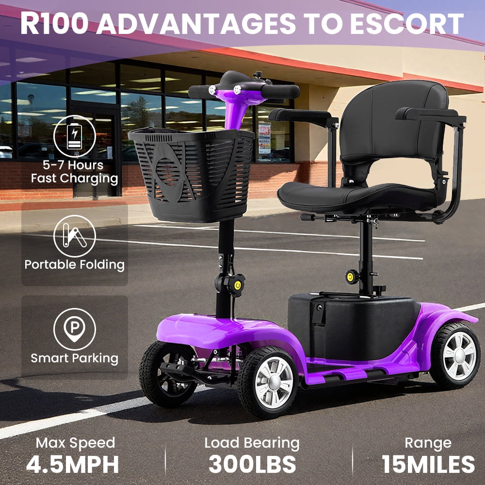 Upgrade 4 Wheels Mobility Scooters for Seniors & Adult,Foldable Electric Wheelchair for Adult,All Terrain Motorized Scooters with 300 LBS,Long Travel Range,Basket,Rotating Seat,Purple