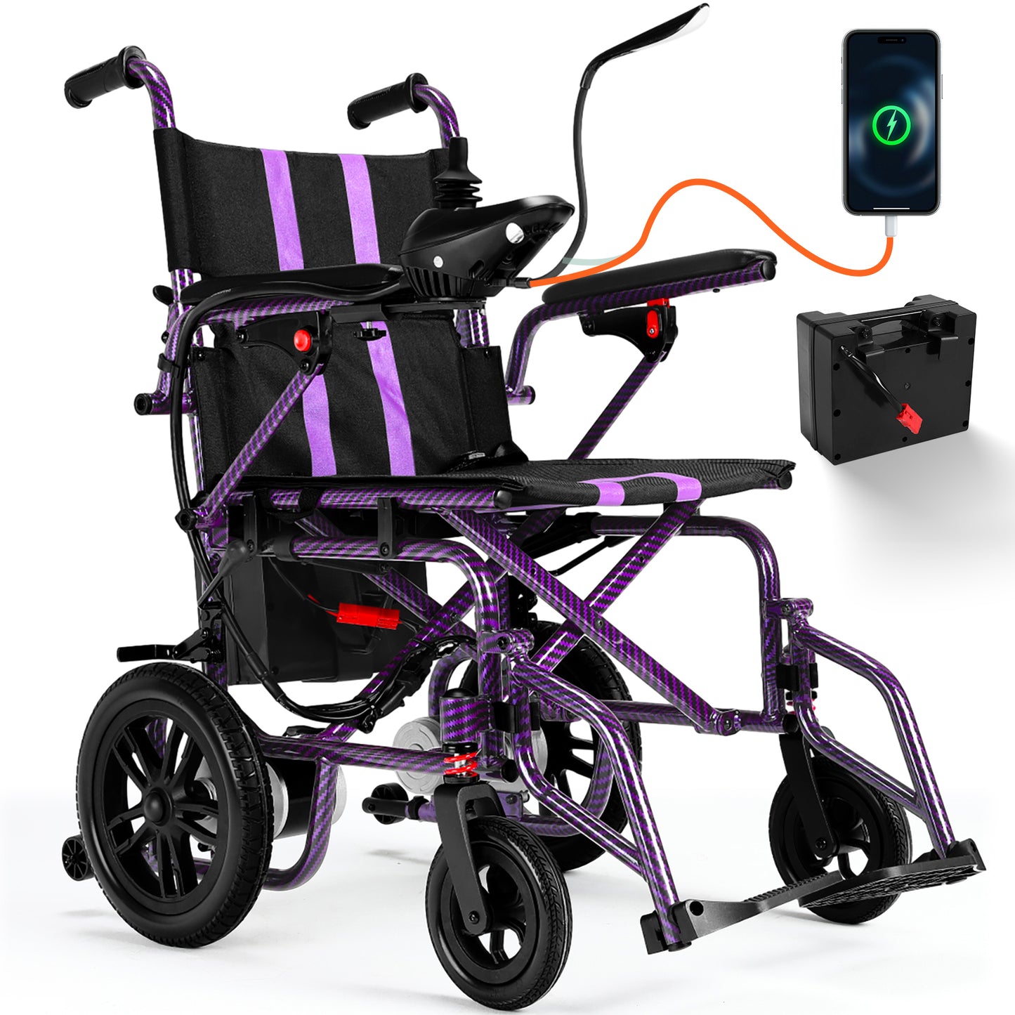 HOVERHEART 4-Wheel Foldable Travel Electric Wheelchair & Mobility Scooter – 286 lb Heavy-Duty Power Chair, 15 km Range(Purple)