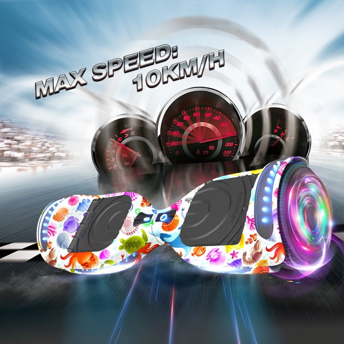 Hoverstar Flash Wheel Hoverboard 6.5 In., Bluetooth Speaker with LED Light, Self Balancing Wheel, Electric Scooter, Sea World