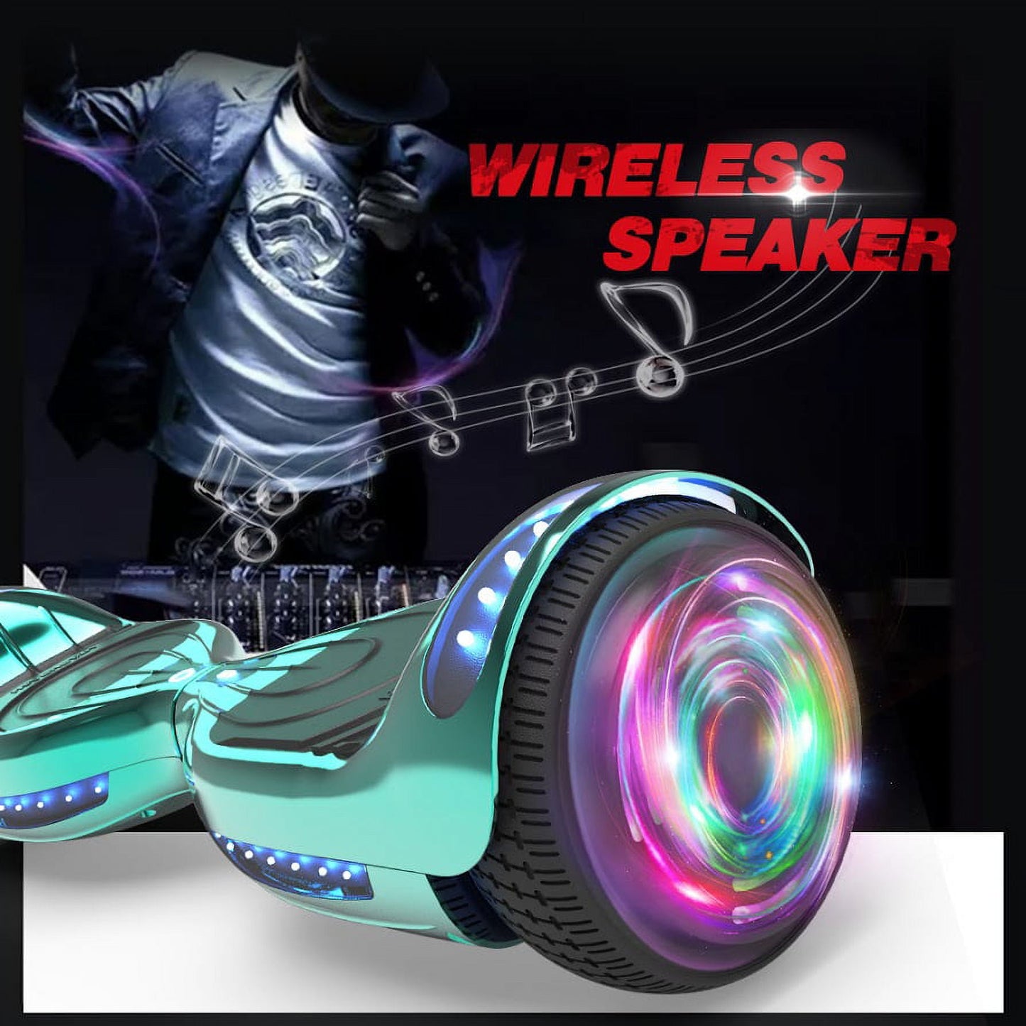 Hoverstar hover board Bluetooth Two-Wheel Self Balancing Electric Scooter 6.5 In. UL 2272 Certified with Bluetooth Speaker and LED Light Chrome Turquoise