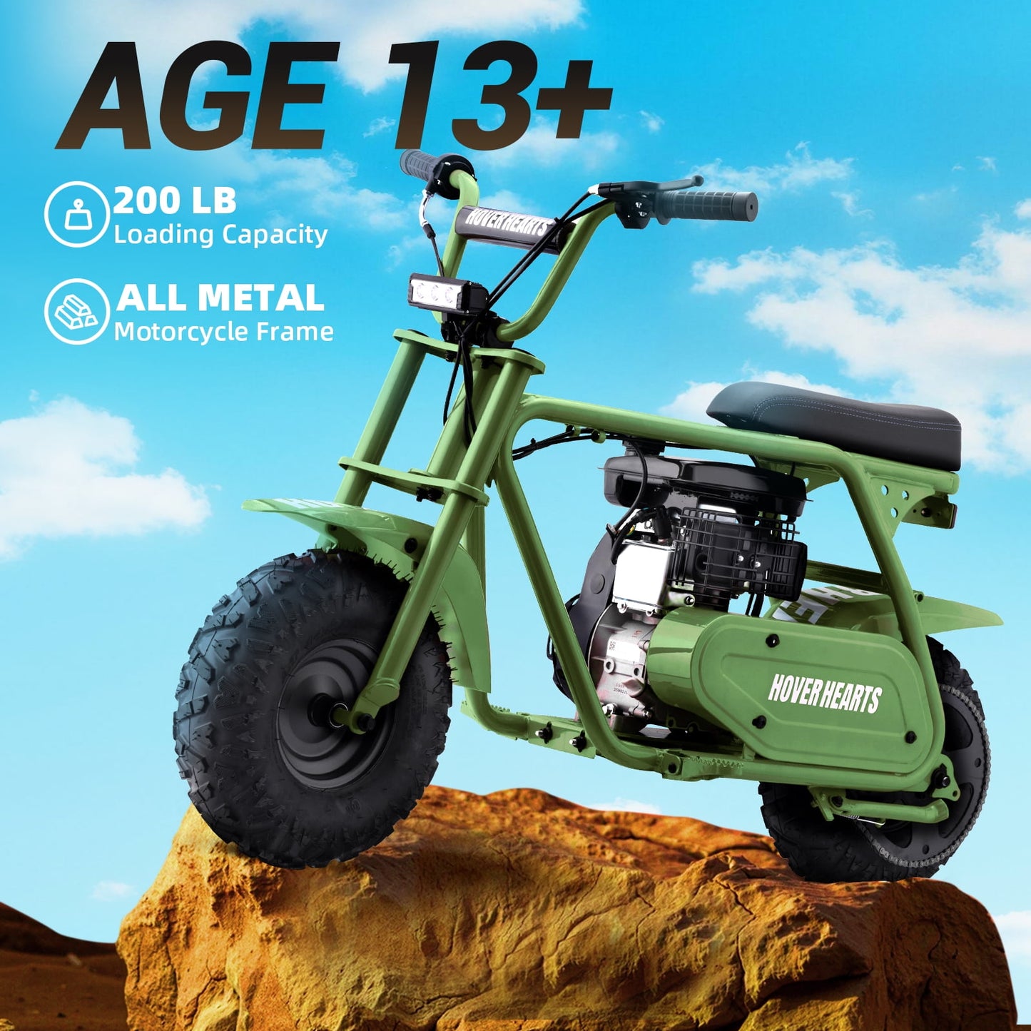 Aoemoe MB001 Gas Powered Mini Dirt Bike 99CC for Teens and Adults, 22MPH Off Road Motorcycle, Weight Support Up to 200 LBS - Green