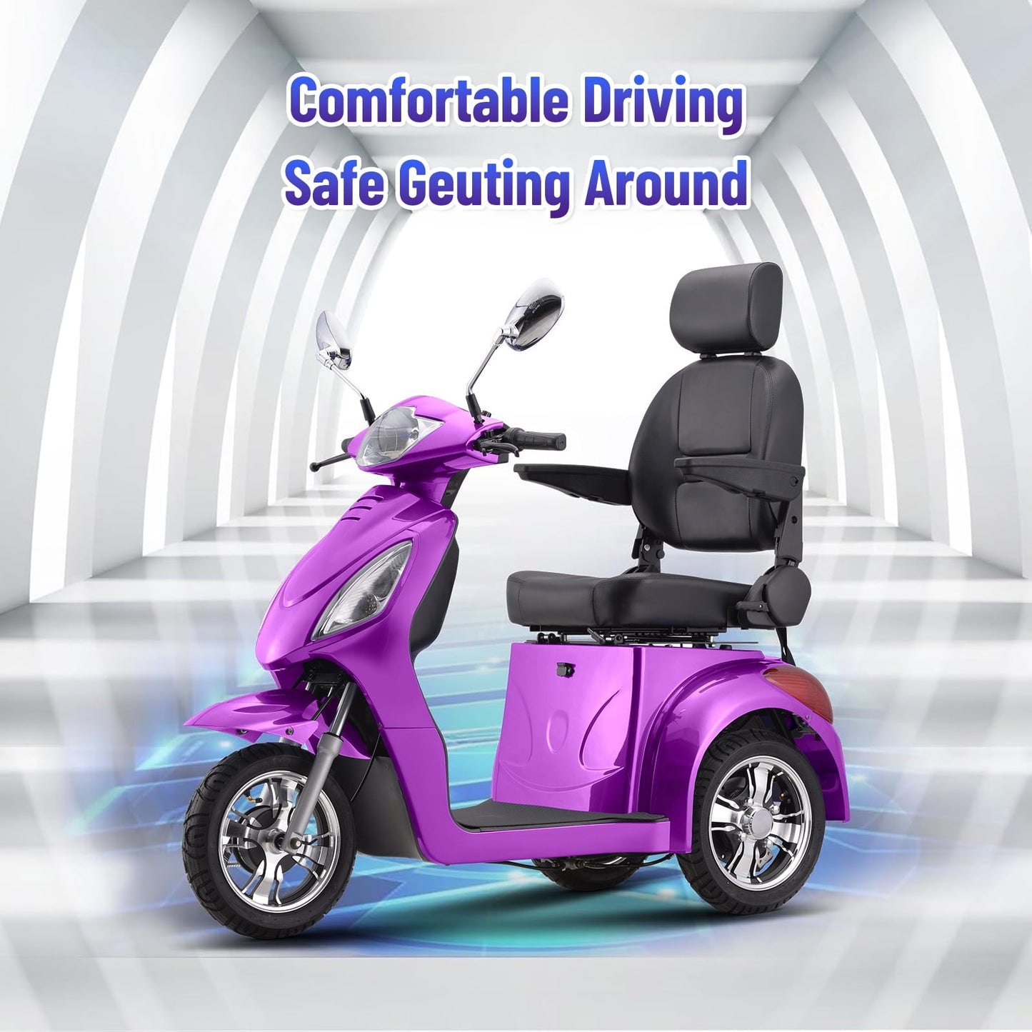 LiltJan 3-Wheel Electric Mobility Scooter for Seniors, 500lb Heavy Duty Capacity Power Scooter, 800W Motorized Medical Scooter with 31-Mile Long Battery Life