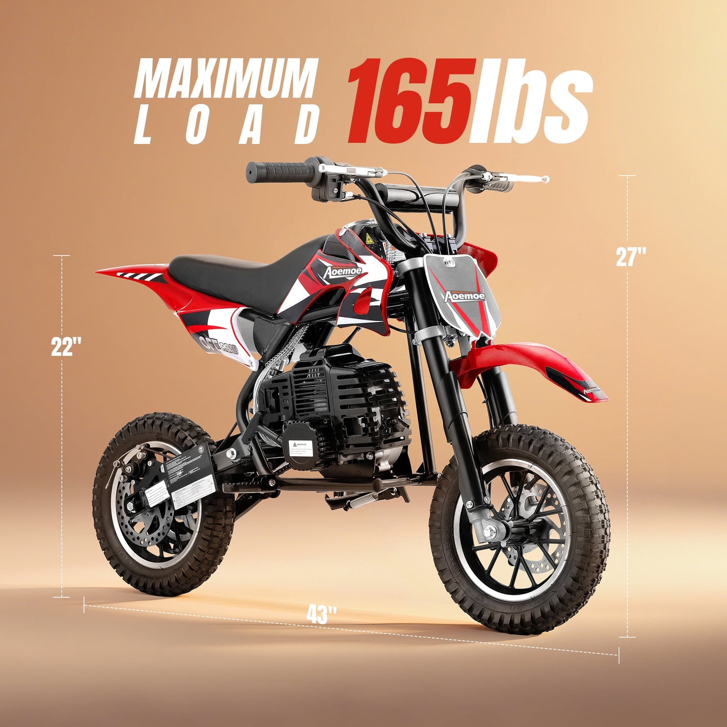 Aoemoe 49cc 2-Stroke Gas Mini Dirt Bike, Off-Road Tires & Disc Brakes, 20mph/160lb, Red