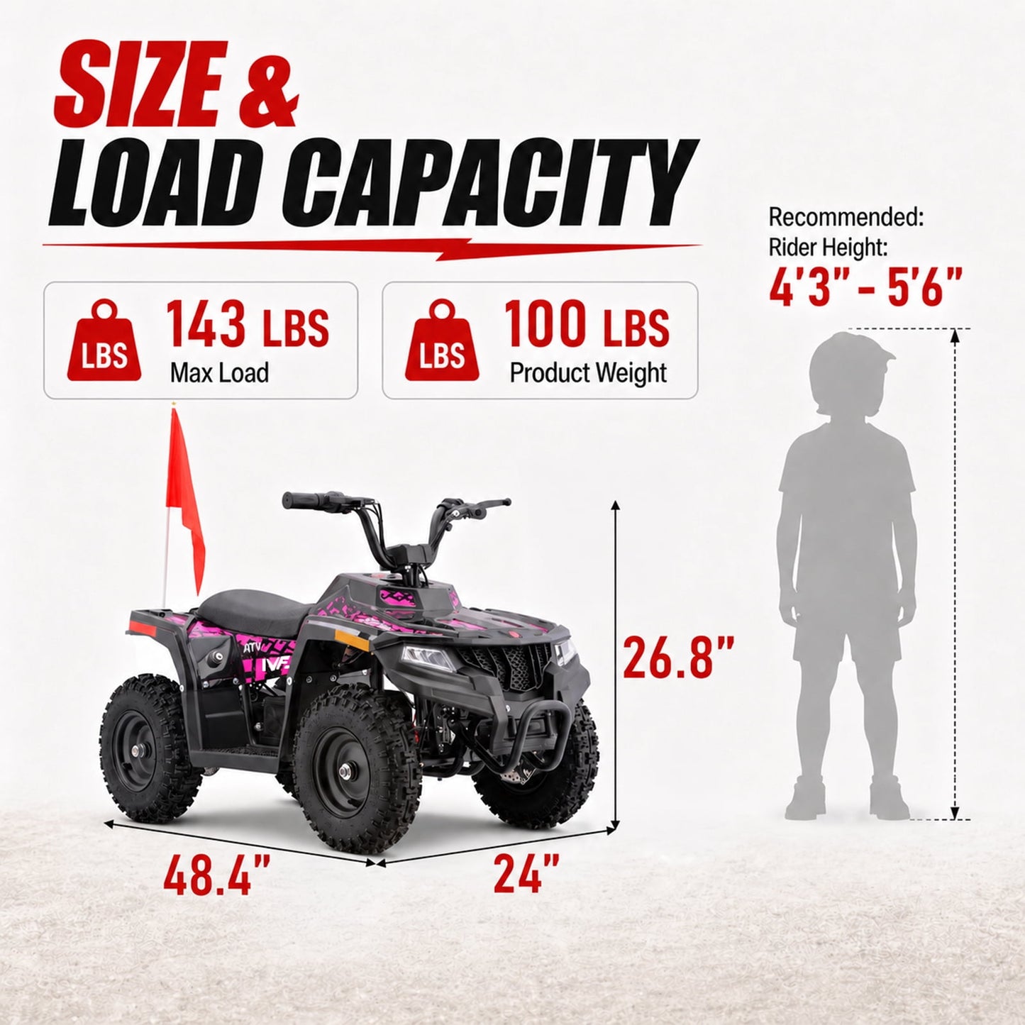 36V Electric Four Wheeler,IVFJFV 500W Four Wheel with Disc Brake Off-Road Ride On Vehicle, Dual Speed Lock &Dual Speed 10mph Low /15mph High All Terrain Ride On Vehicle for Teen Riders,PINK