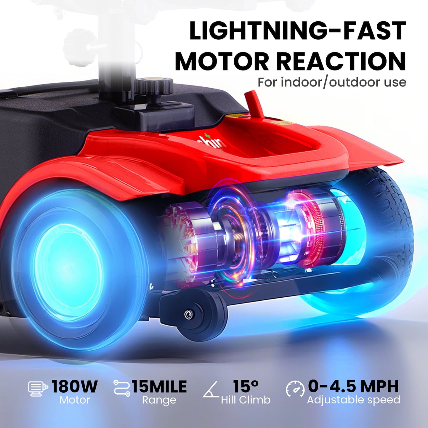 Arshin Mobility Scooter,4 Wheel Mobility Scooter for Adults,Senior,Electric Powered Wheelchair Chargeable Device for Travel,Red