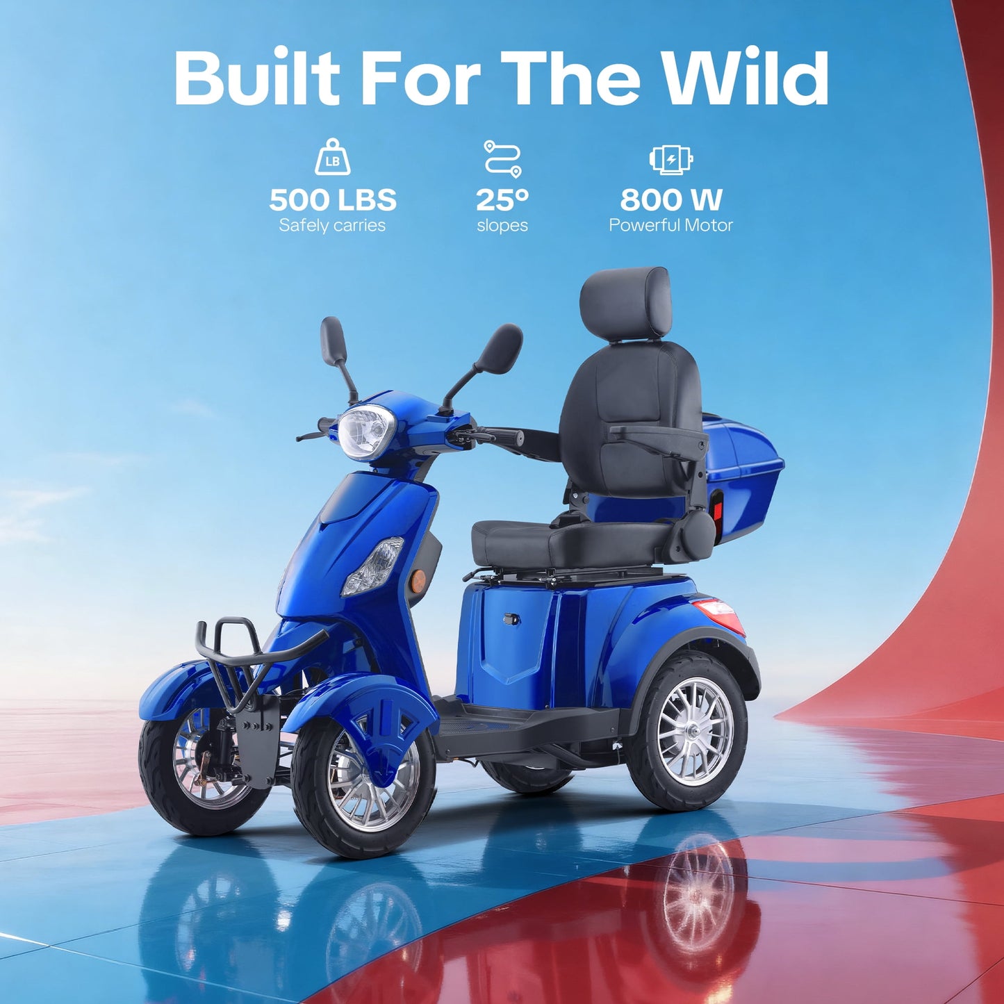 Arshin Heavy Duty 4 Wheel Mobility Scooters for Seniors & Adults 500lbs Capacity,800W All Terrain Electric Recreational Scooter