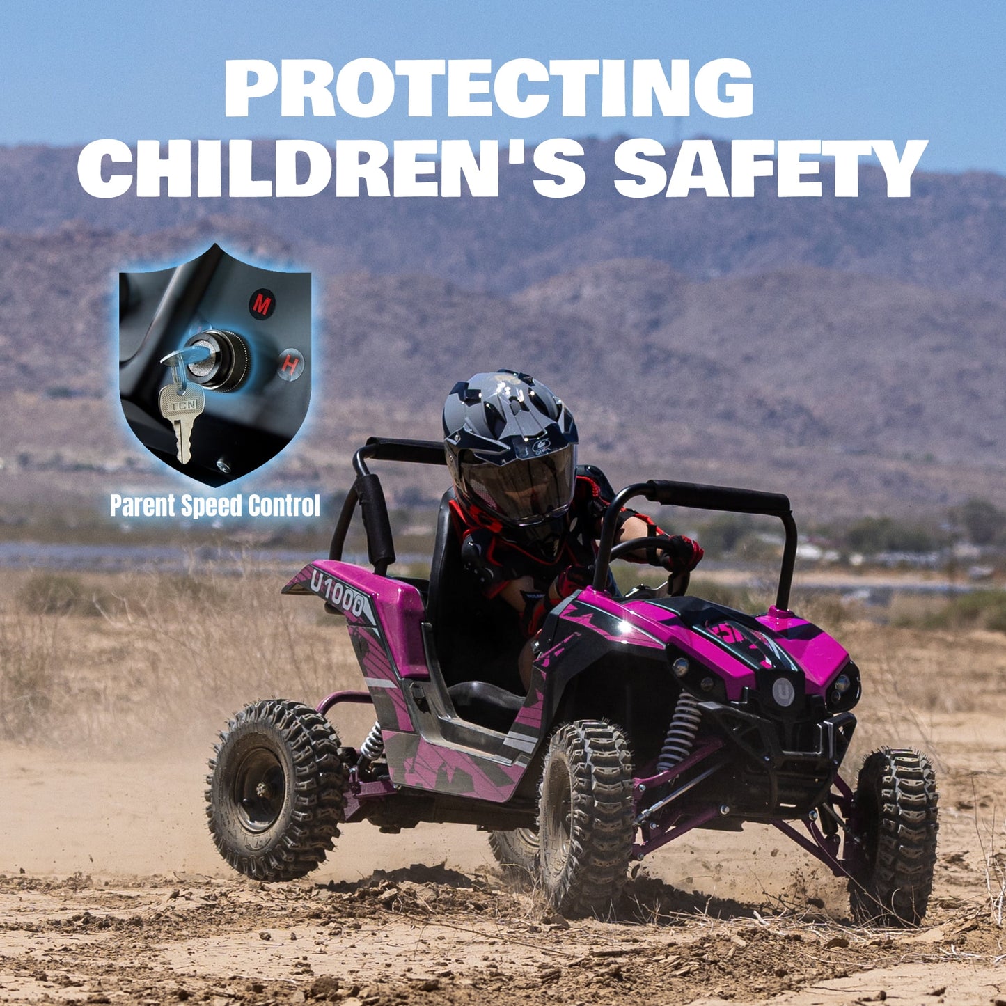 QEASET 48V UTV Electric Off-Road Vehicle for Adults, 3-Speed with Safety Lock, Shock Absorbers, Disc Brakes, Steel Frame & Adjustable Seat – All-Terrain Side-by-Side(Pink)