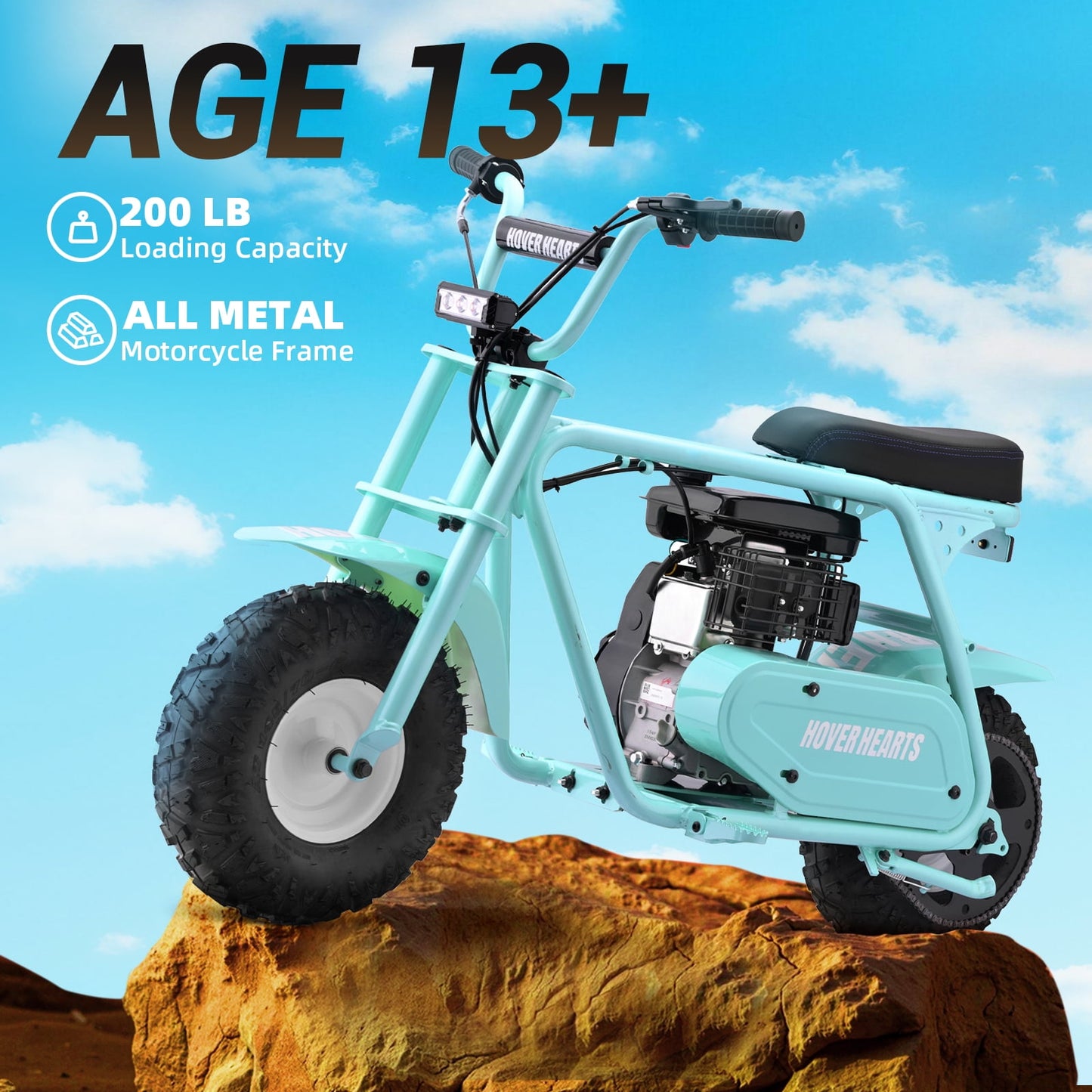 Aoemoe MB001 Gas Powered Mini Dirt Bike 99CC for Teens and Adults, 22MPH Off Road Motorcycle, Weight Support Up to 200 LBS - Teal