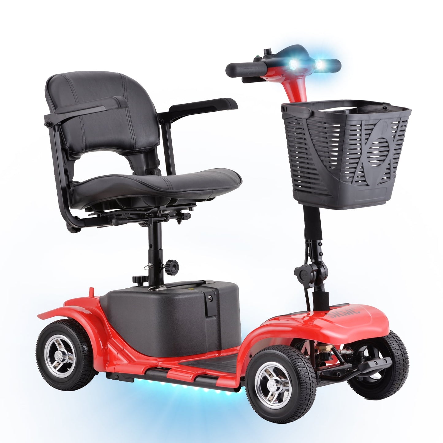 Aoemoe 4 Wheels Mobility Scooter for Adults, Senior Electric Powered Chargeable Device for Travel, Lightweight and Portable, with LED Headlights and Basket, Charger Included (RED)