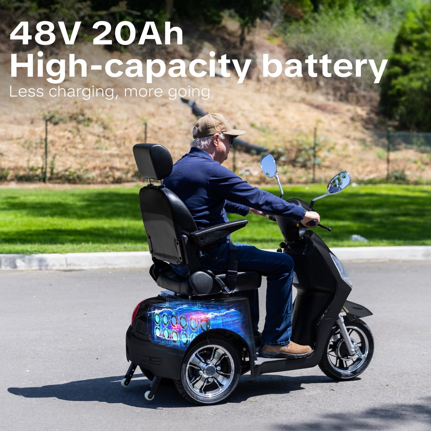 Heavy Duty 3 Wheel Mobility Scooters for Seniors & Adults 500lbs Capacity,Arshin Electric Powered Wheelchair Device,800W All Terrain Fast Mobility Scooter,31 Miles Long Range Battery(Black)