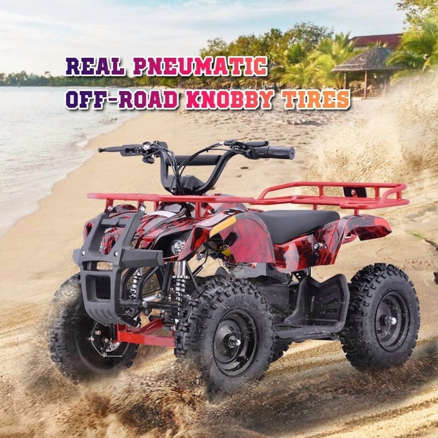 QEASET Electric atv Dirt Quad, 36V 500W Motor, 12-15mph Speed, Twist Grip Acceleration & Hand Operated Disc Brakes,Knobby Air Tires, Multiple Colors, Holiday Gifts