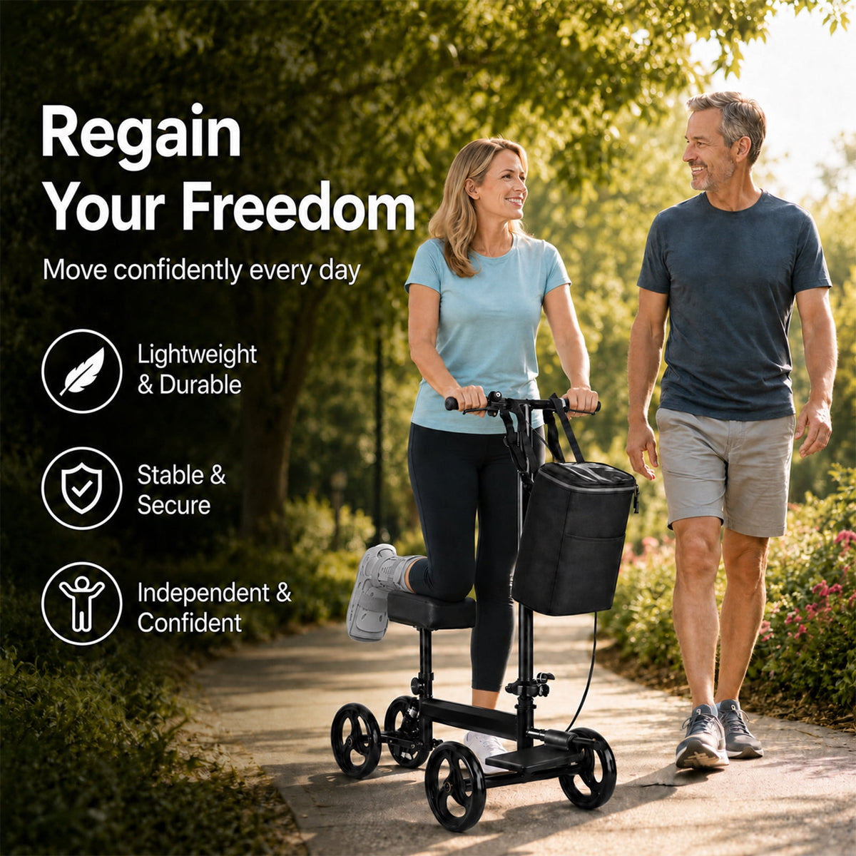 Ostrina Knee Scooter,All Terrain Foldable Knee Scooter Walker,Disc Brake Knee Walker for Foot Injuries,Compact Crutches Alternative