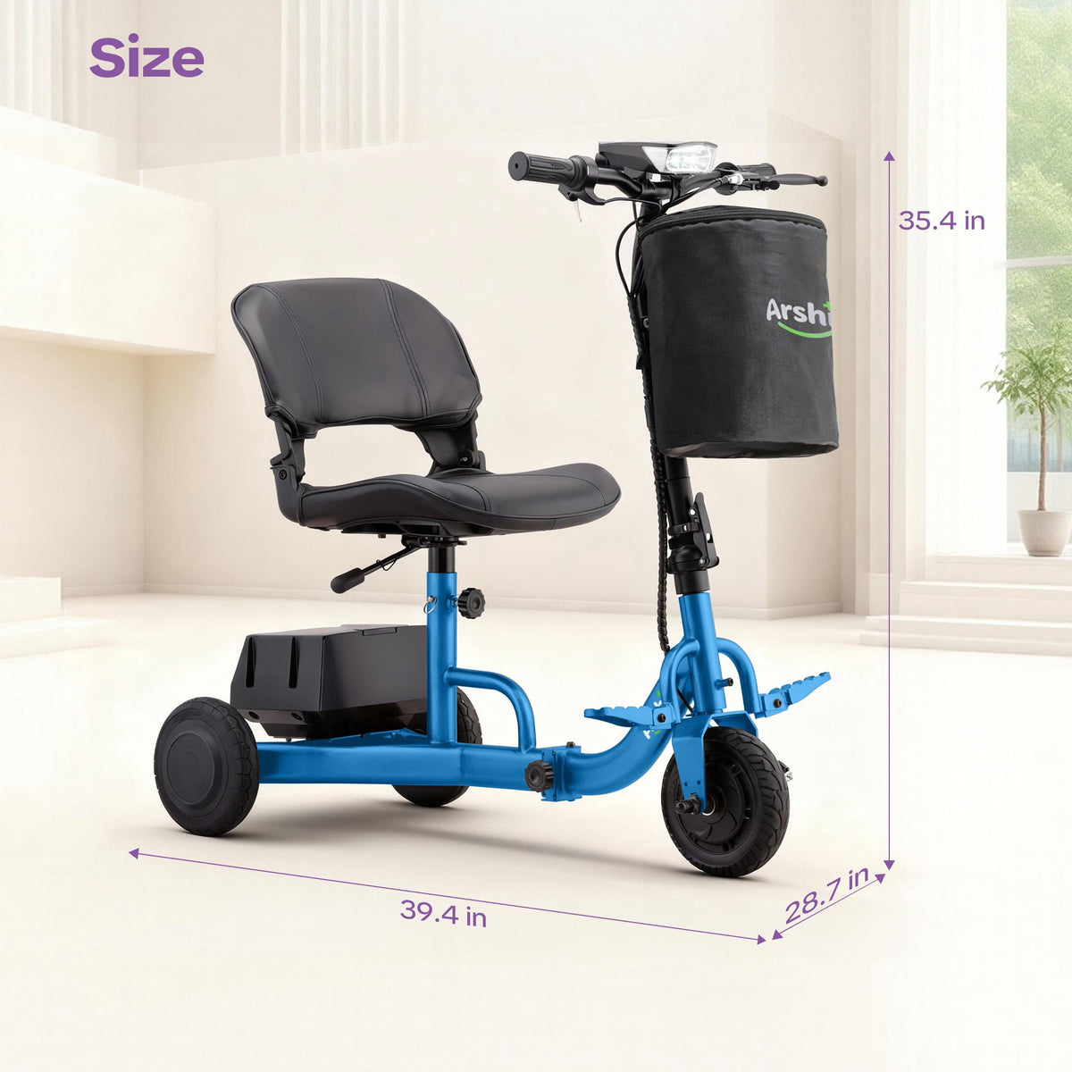Ostrina Ultra-Lightweight Foldable Mobility Scooters for Seniors & Adults,All Terrain Mobility Scooter with 300lbs,Electric Wheelchair Strong Device for Travel,2 Batteries,Variable Speed(Purple)