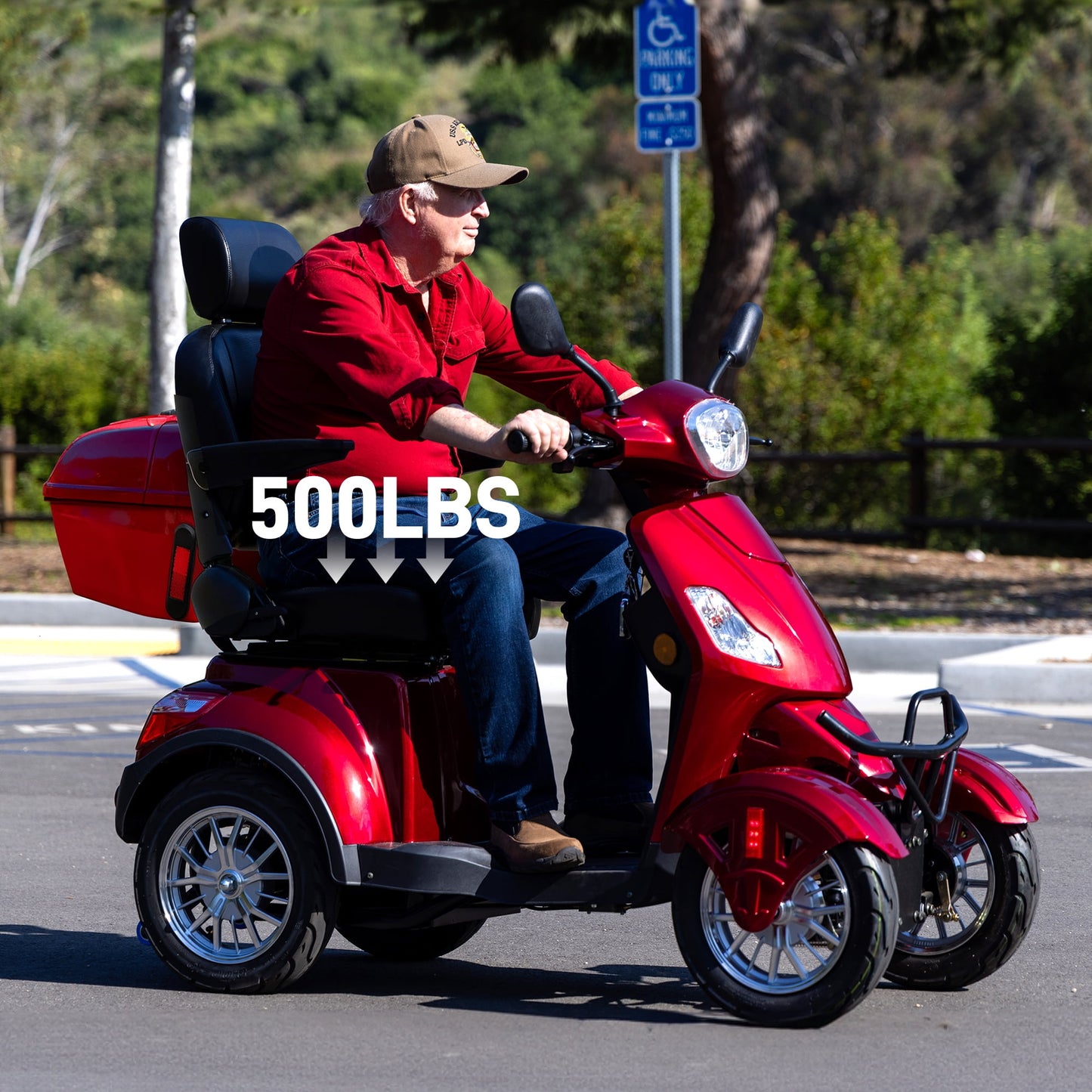 Arshin Upgrade Heavy Duty 4-Wheel Mobility Scooter for Seniors & Adults–500lbs Capacity,800W Motor,25-Mile Range,All-Terrain Fat Tires,Full LED Lighting & Remote Key(Red)