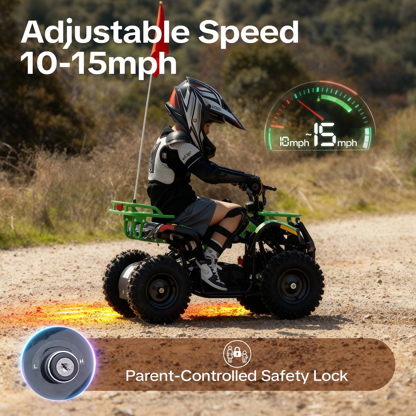 QEASET Electric atv Dirt Quad, 36V 500W Motor, 12-16mph Speed, Twist Grip Acceleration & Hand Operated Disc Brakes,Knobby Air Tires, Multiple Colors, Holiday Gifts