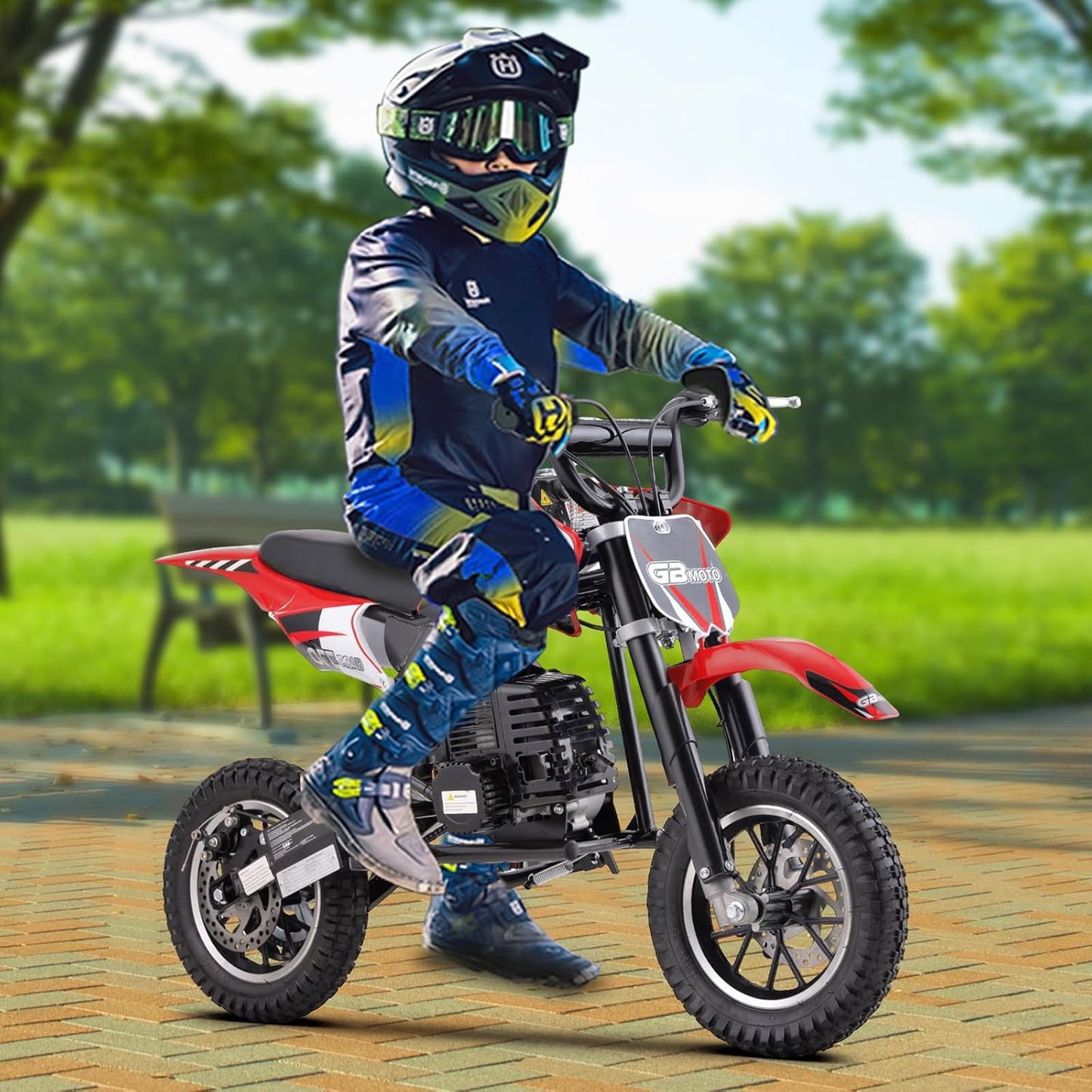 WAWA 49CC Dirt Bike, Mini Bike 2-Stroke Gas Powered off Road with Max Speed 20MPH, Pull Start