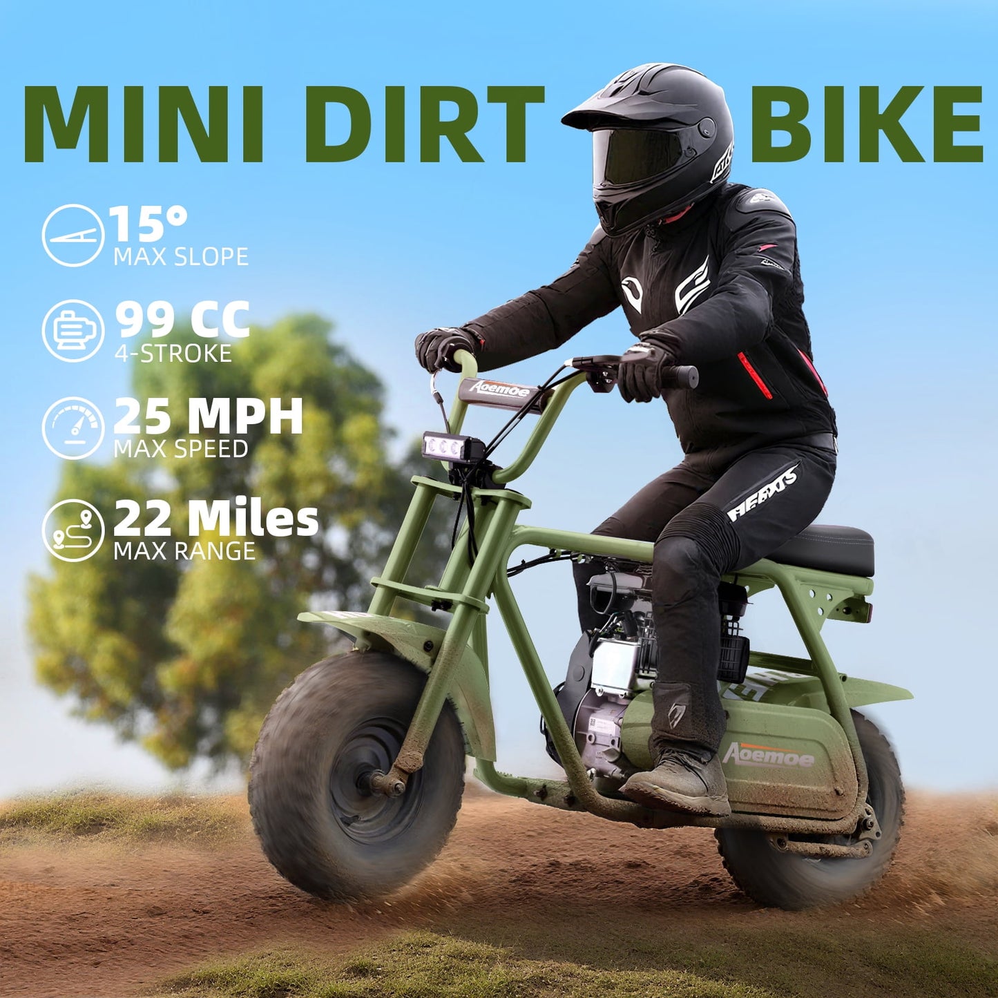 Mini Bike, Gas Dirt Bike, Minibike, Gas Powered Mini Bikes for Adults, 99cc-4 Stroke Pit Bikes with Led, Dirtbike Max Load 200 Lbs, Speed 34.5 KM/H, Perfect Gift