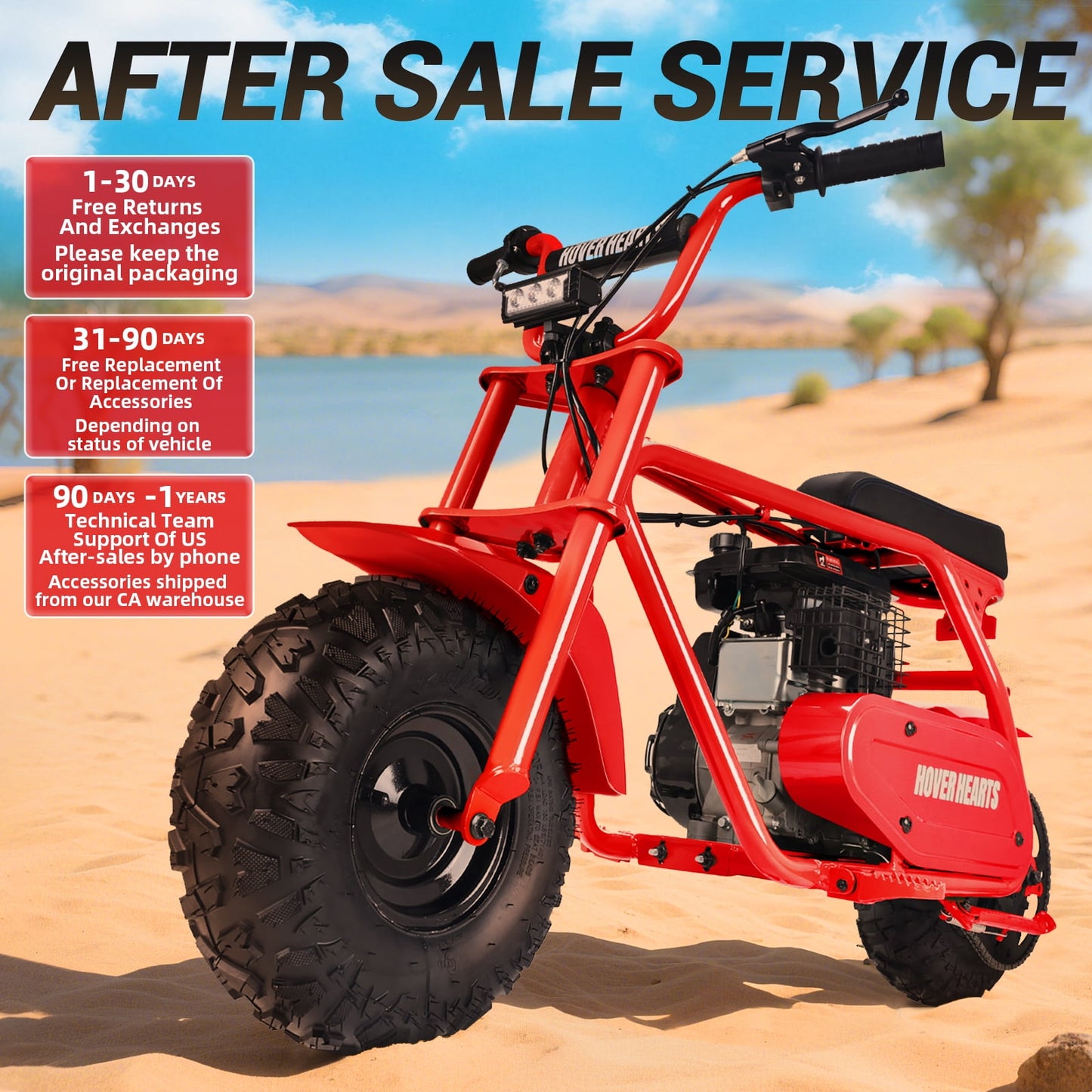 HOVERHEART Gas Mountain Bike, 105cc 4-Stroke Gas Powered Off Road Motorcycle (Model-MB0001) with Led Lights, Disc Brake, Max Load 200Lbs, Up to 30Kph, NO OIL MIX REQUIRED