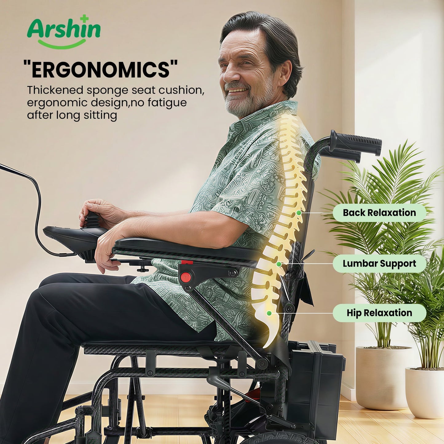 Arshin Electric Wheelchair Lightweight Foldable,20+ Miles Electric Wheelchairs for Adults,360°Joystick Motorized Wheelchair,286+ lbs Capacity,Black