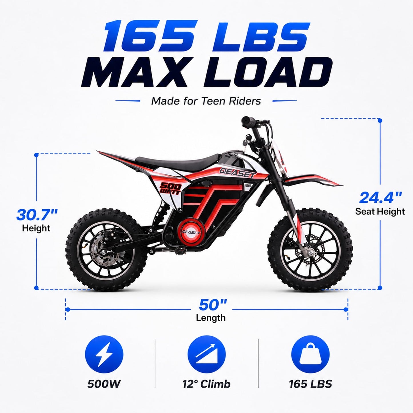 QEASET 36V Electric Dirt Bike, 500W Motorized Mini Dirt Bike with Dual Suspension, Disc Brakes, 17 MPH Max Speed, Electric Off-Road Motorcycle for Boys Girls Ages 8-14,Red