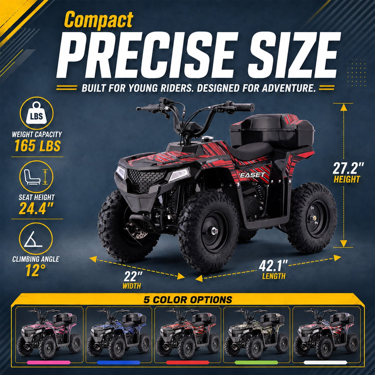 39cc Teen Gas ATV, Gas Powered 4 Wheeler for Teens 13+, 4-Stroke Beginner ATV, Up to 15 MPH, Adjustable Speed, Safety Switches, Front & Rear Brakes Red