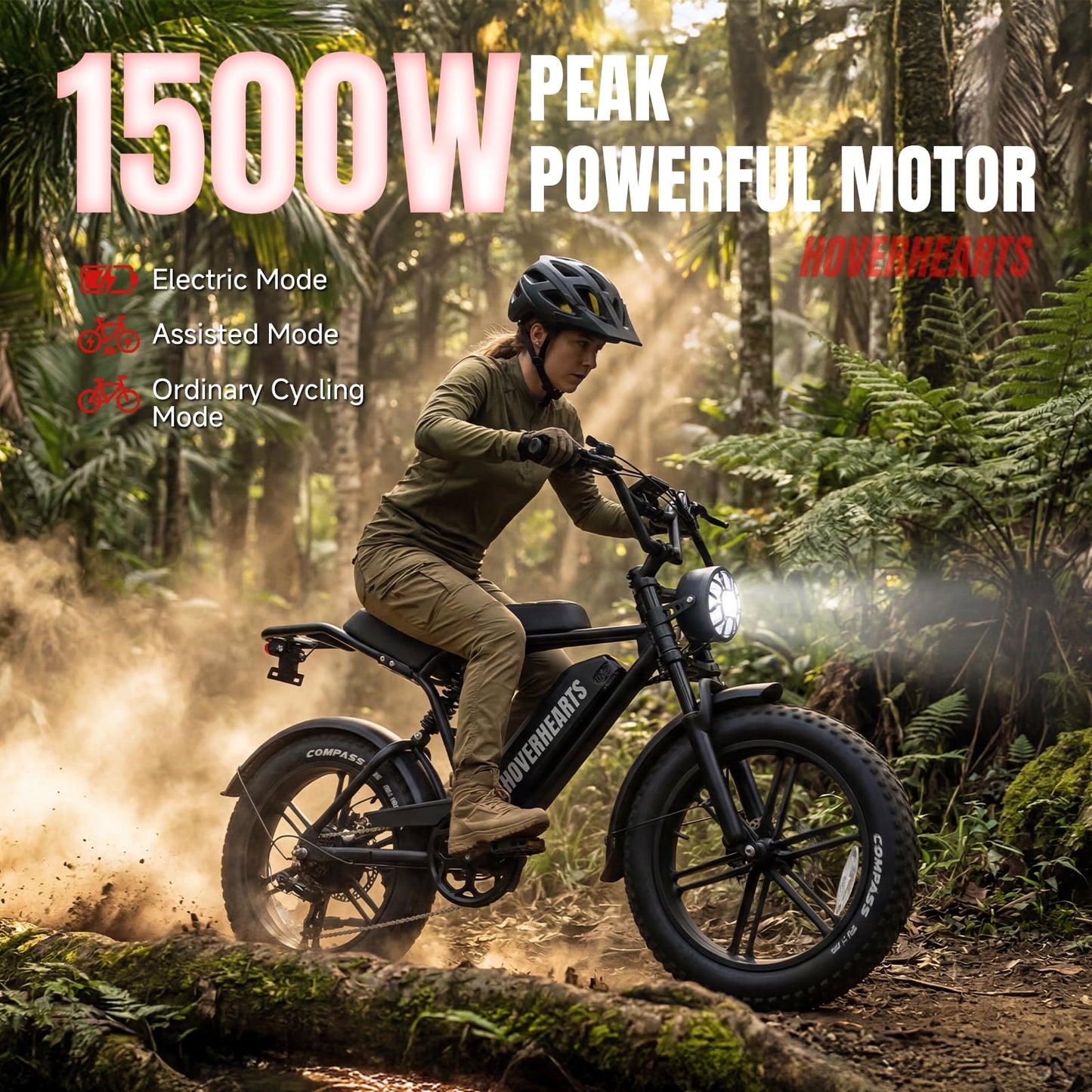 MOSTA Electric Bike for Adults Peak 1500W Motor, 20"x4" Fat Tire, E Mountain Bike, 48V/15AHElectric Mountain Bike with 7 Speeds for Adults & Teens