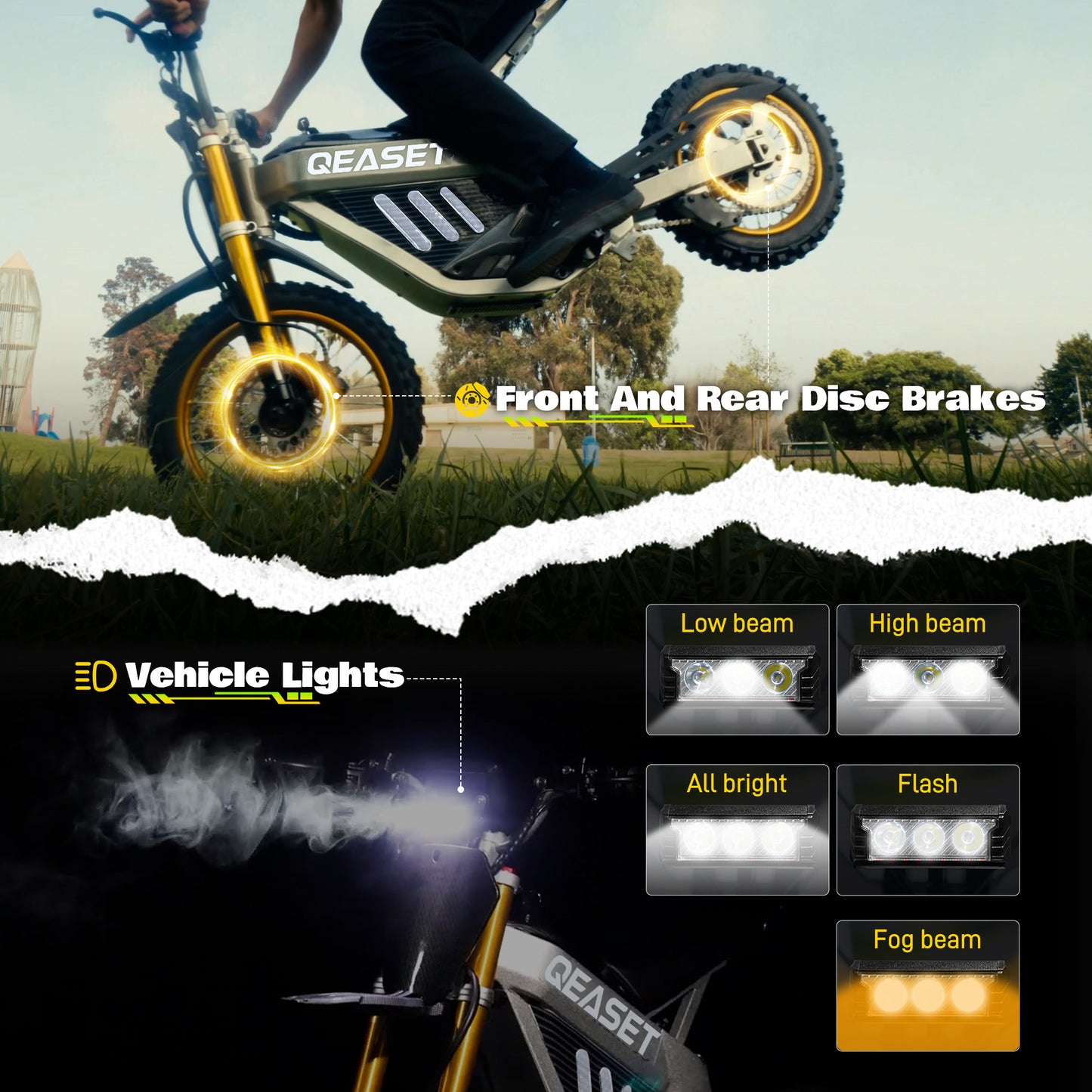 QEASET Dirt Bike DZ009 Electric-Powered Dirt Bike - Peak-3000W 48V 30AH Teens Adults Electric Dirt Bike, Max 42Mph, White for 16+