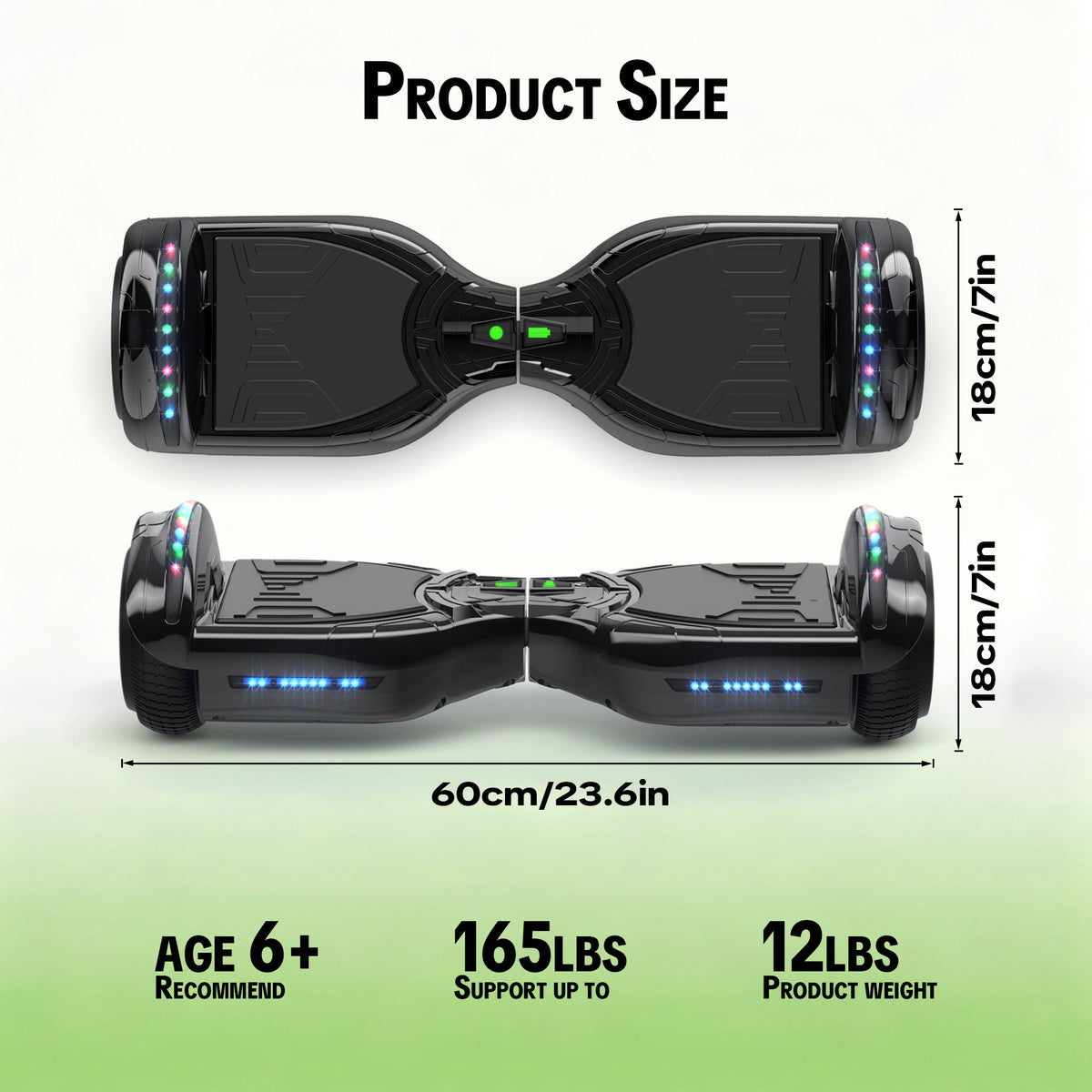 MOSTA Bluetooth Hoverboard with LED Headlight, 2-Wheel Self-Balancing Electric Scooter 6.5 inch Black