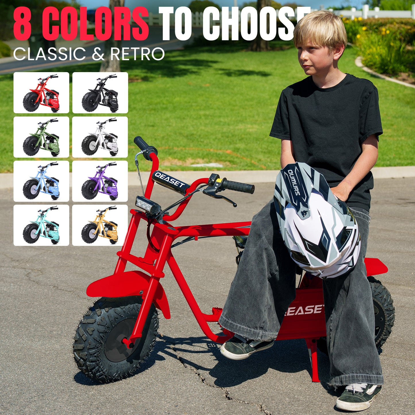 QEASET 99cc Dirt Bike, Gas Powered, 4-Stroke with LED Headlight 22MPH Minibike, Pull Start for Teenager and Adult, Red