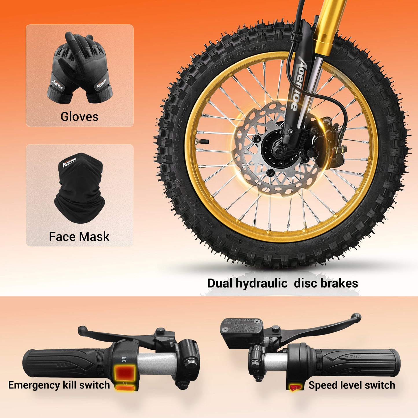 Aoemoe 48V 3000W (Peak Power) Electric Dirt Bike for Teens, 50-55km/h, 40km Range, Off-Road Li-Battery