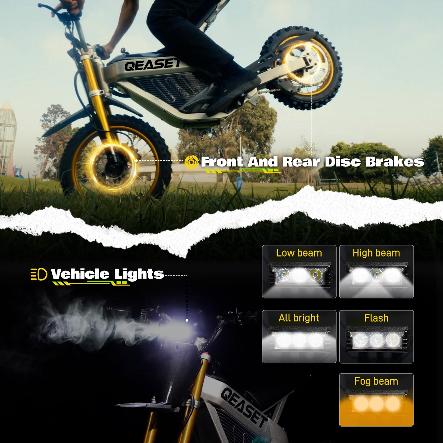QEASET Dirt Bike DZ009 Electric-Powered Dirt Bike - Peak-3000W 48V 30AH Teens Adults Electric Dirt Bike, Max 42Mph, Black for 16+