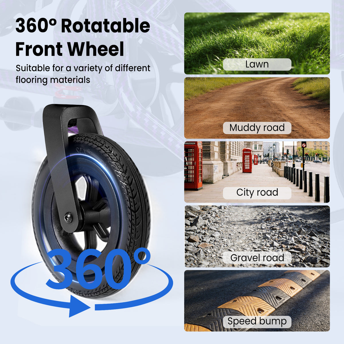Electric Wheelchair for Adults - Lightweight Foldable Motorized Wheelchair with 15-Mile Long Range, 360° Joystick Control & All-Terrain Power, Supports 286 lbs, LED Safety Lights, Portable for Travel