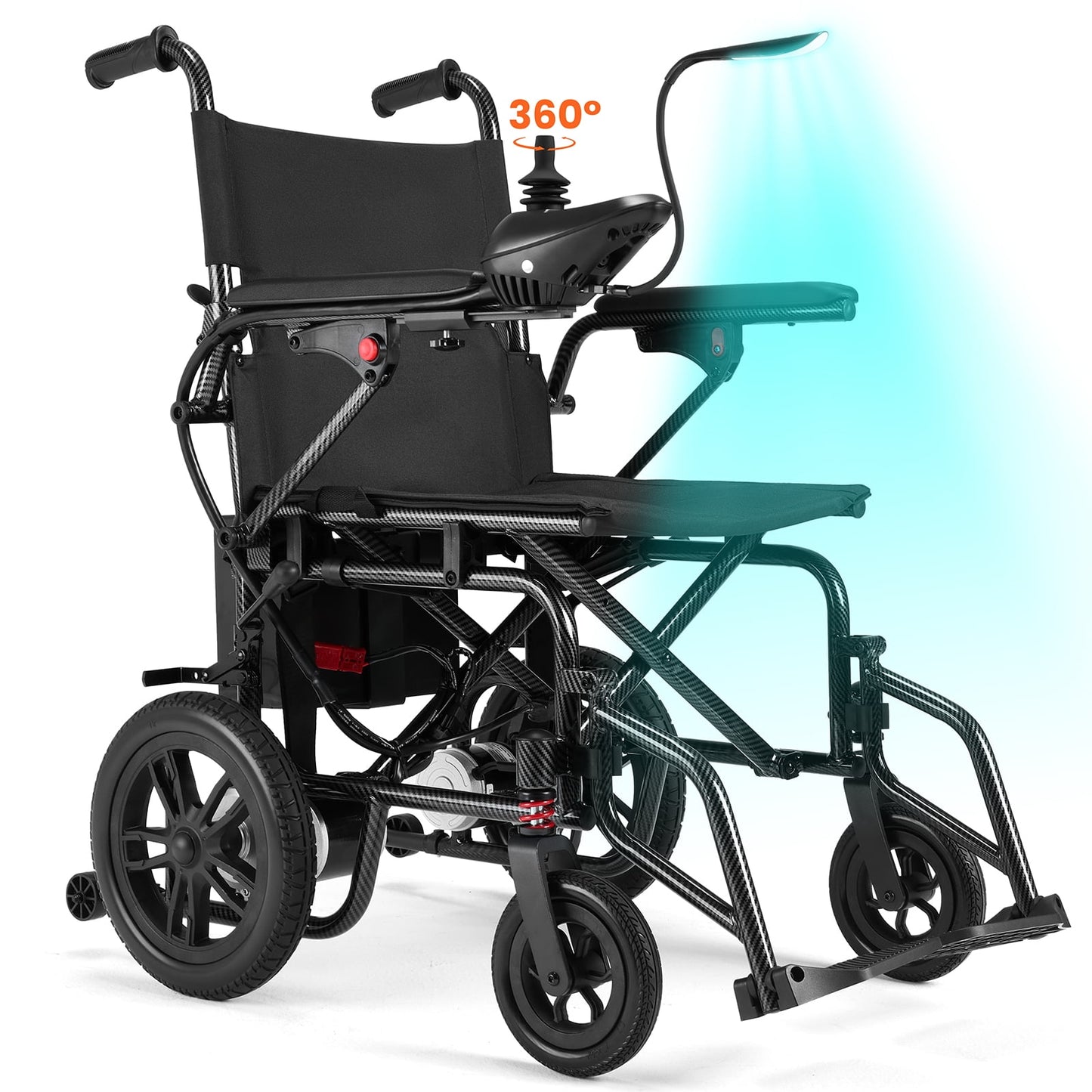 Foldable Electric Wheelchair, All Terrain Smart Motorized Wheelchair, Senior-Friendly Power Chair with 360° Joystick, 15+ MilesLong-Range Mobility Scooter, Black