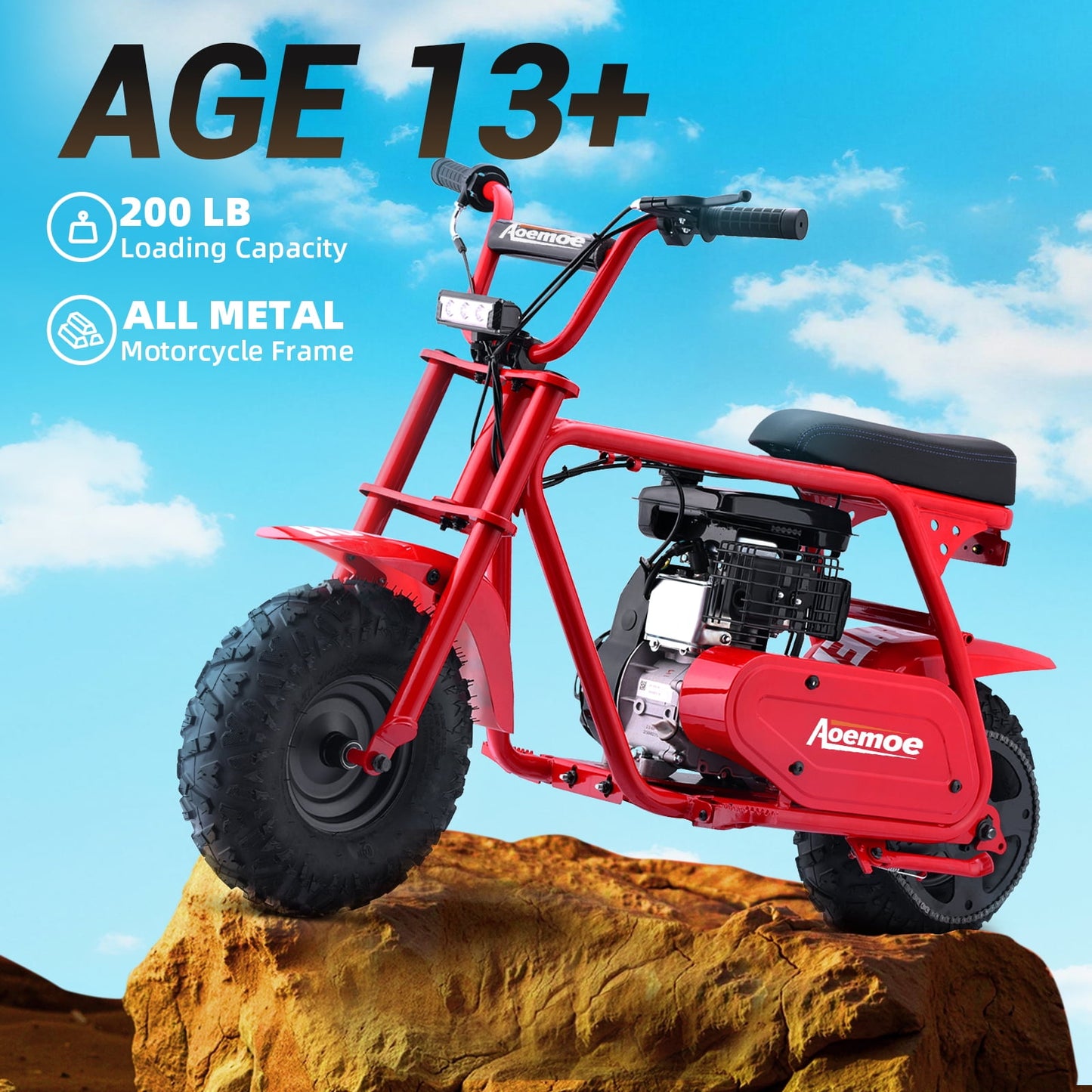 Mini Bike, Gas Dirt Bike, Minibike, Gas Powered Mini Bikes for Adults, 99cc-4 Stroke Pit Bikes with Led, Dirtbike Max Load 200 Lbs, Speed 34.5 KM/H, Perfect Gift