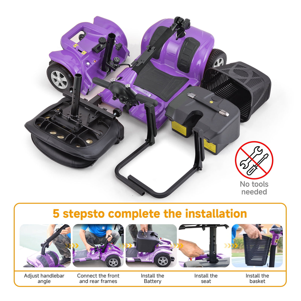 Ostrina Foldable 4-Wheel Mobility Scooter for Seniors,Portable Electric Wheelchair with USB Port,Easy Travel & Daily Use(Lucky Purple)