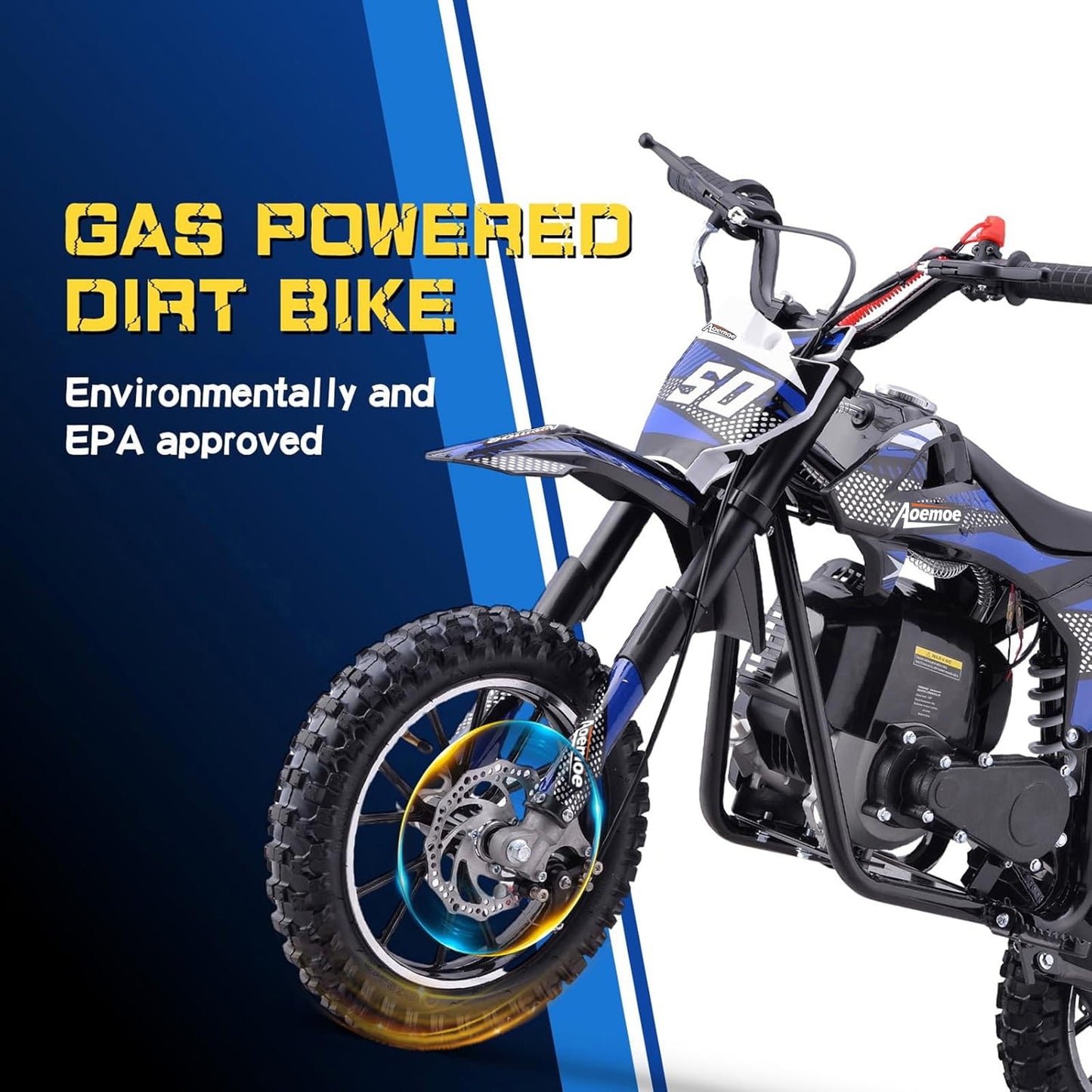 Aoemoe 40cc 4-Stroke Kids Mini Dirt Bike, Gas Powered, Rear Suspension & Disc Brakes, 20Mph/165Lbs,Blue