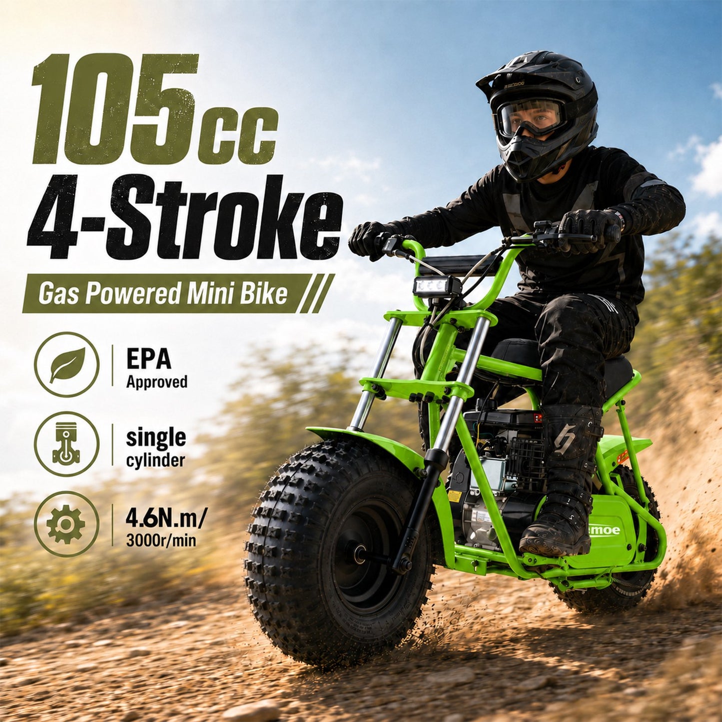 Aoemoe 105CC Dirt Bike, 30 MPH High-Speed Off-Road Motorcycle, Lime Green