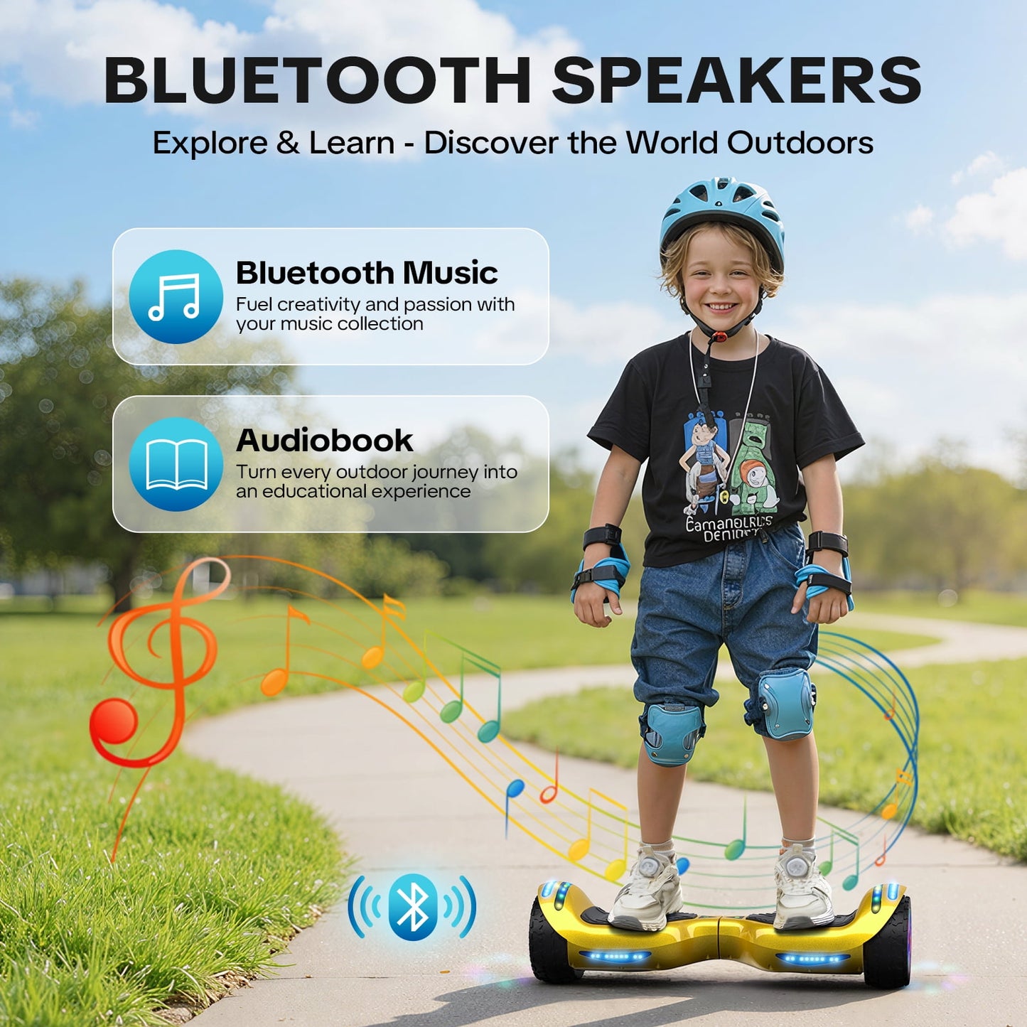 Off Road Electric Scooter with LED Lights & 400W Motor, Tcdjtc Self-Balance Scooter for Kids, Electric Scooter with Bluetooth Speakers, Kids Scooter with 9MPH Max Speed, All Terrain Scooter