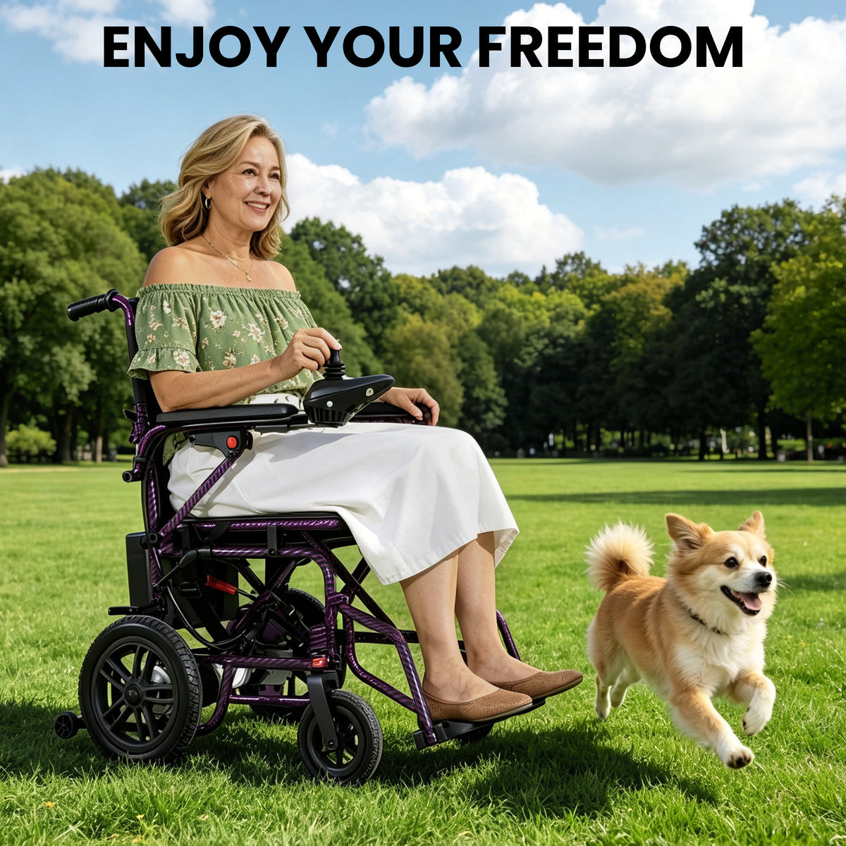 Electric Wheelchair for Adults - Lightweight Foldable Motorized Wheelchair with 15-Mile Long Range, 360° Joystick Control & All-Terrain Power, Supports 286 lbs, LED Safety Lights, Portable for Travel
