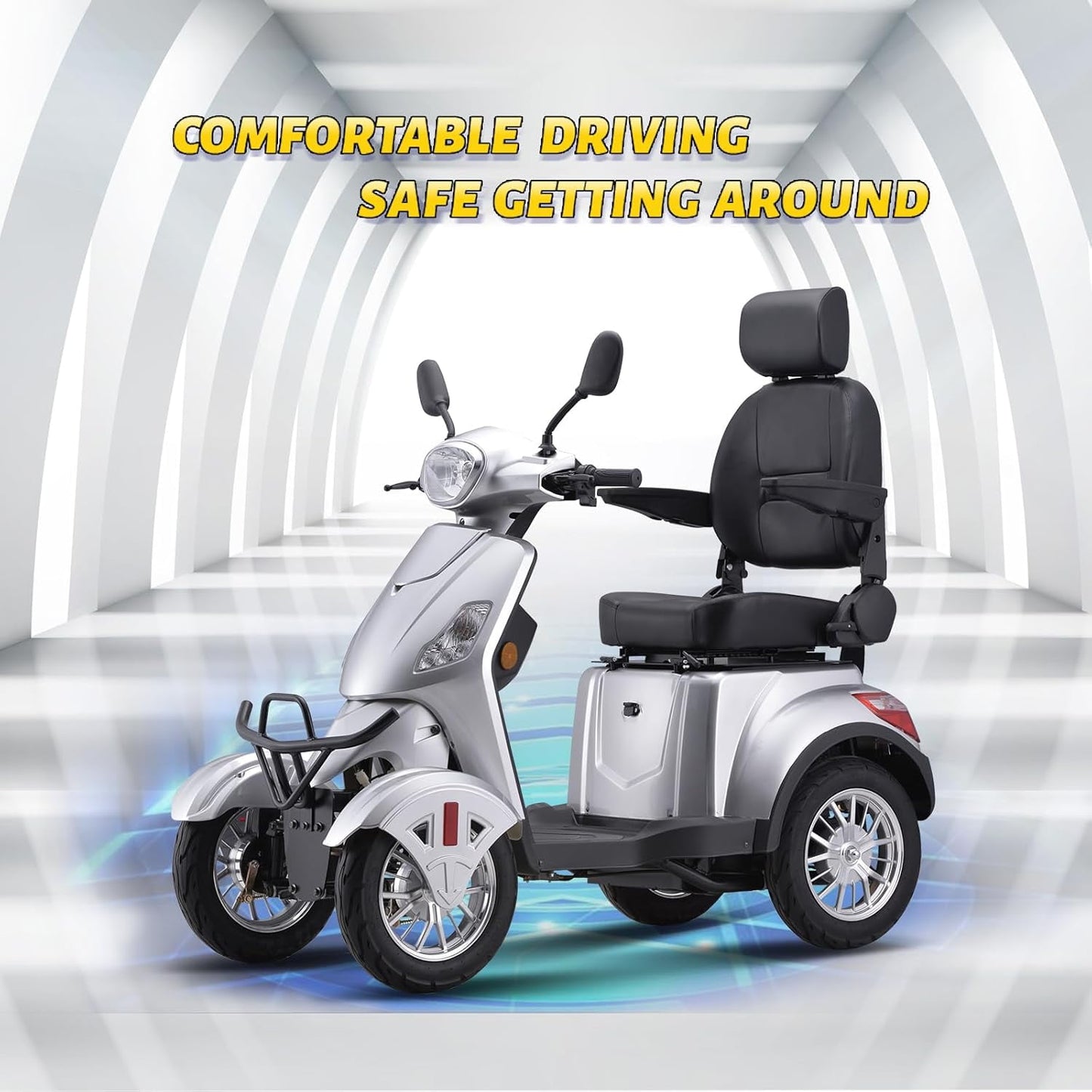 Super Large Electric 4 Wheel Mobility Scooters, Heavy Duty 800W Wheelchair Device, 500 LBS Capacity for Seniors & Adults, Speed Adjust, Remote Key, Receive Ready to Ride.（Sliver）