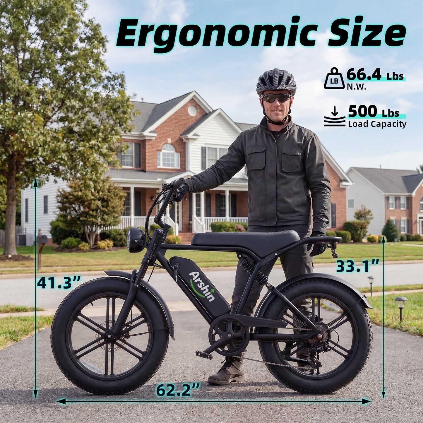 Arshin Peak 1500W Ebike,20"*4"Fat Tire Electric Bikes for Adults,220Lbs Electric Mountain Bike with Removable 48V 15Ah Lithium-Ion Battery,7-Speed,Commuter City E-Bike,Max 27mph,LCD Display(Black)