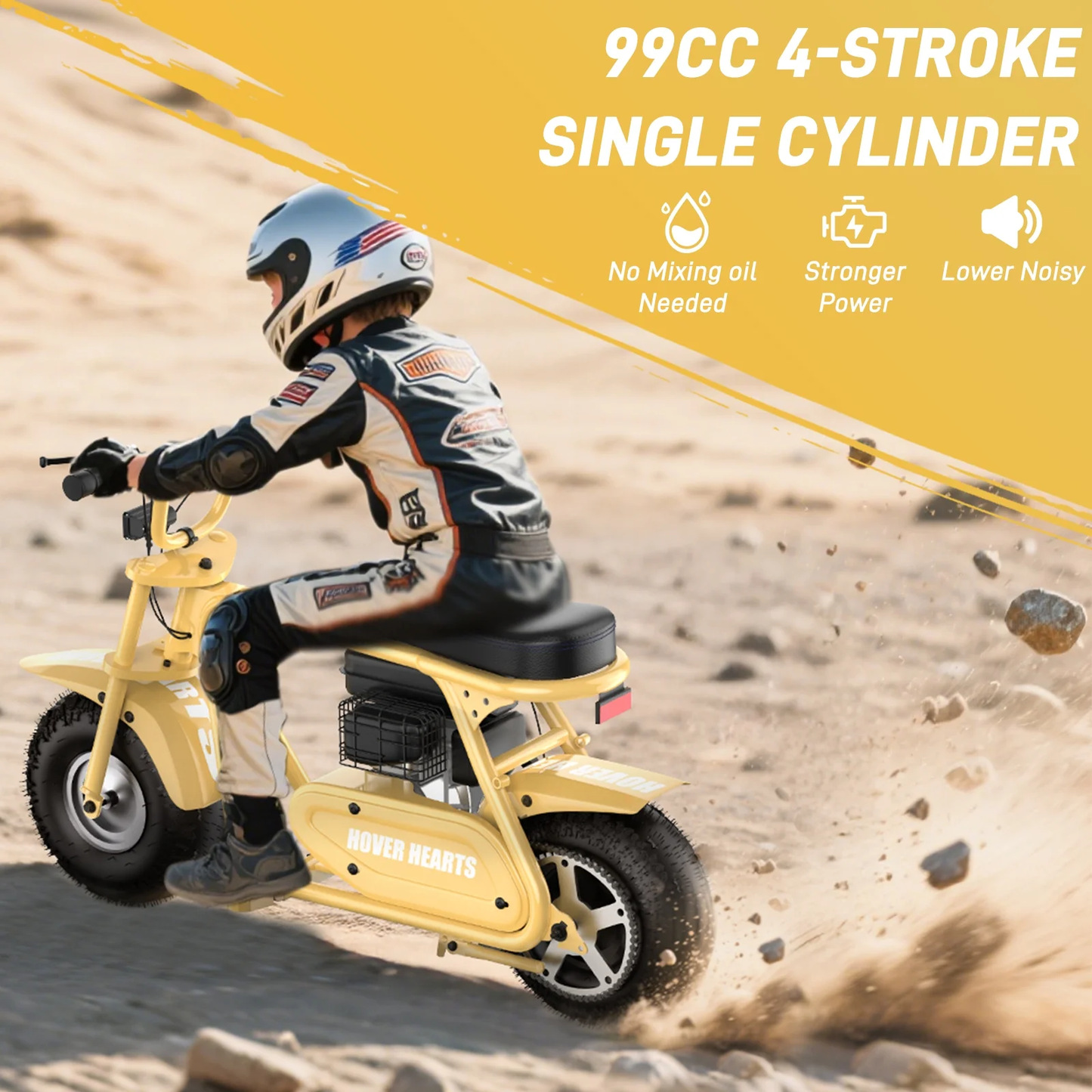 Aoemoe 99CC MB001 Gasoline Mini Dirt Bike,4-Stroke 18MPH Off Road Motorcycle, Weight Support Up to 165 LBS - Yellow