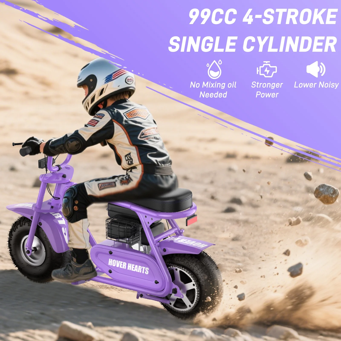 Aoemoe MB001 Gasoline Mini Dirt Bike,4-Stroke 18MPH Off Road Motorcycle, Weight Support Up to 165 LBS - Purple