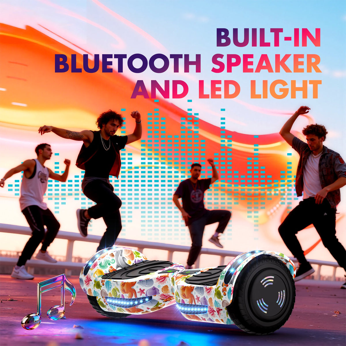 Tcdjtc Hoverboard with Bluetooth and Led Lights, Balance Board for Kids, Kids Outdoor Toys with 9 Mph Max Speed, All Terrain Hoverboard with UL 2272 Safety Standard