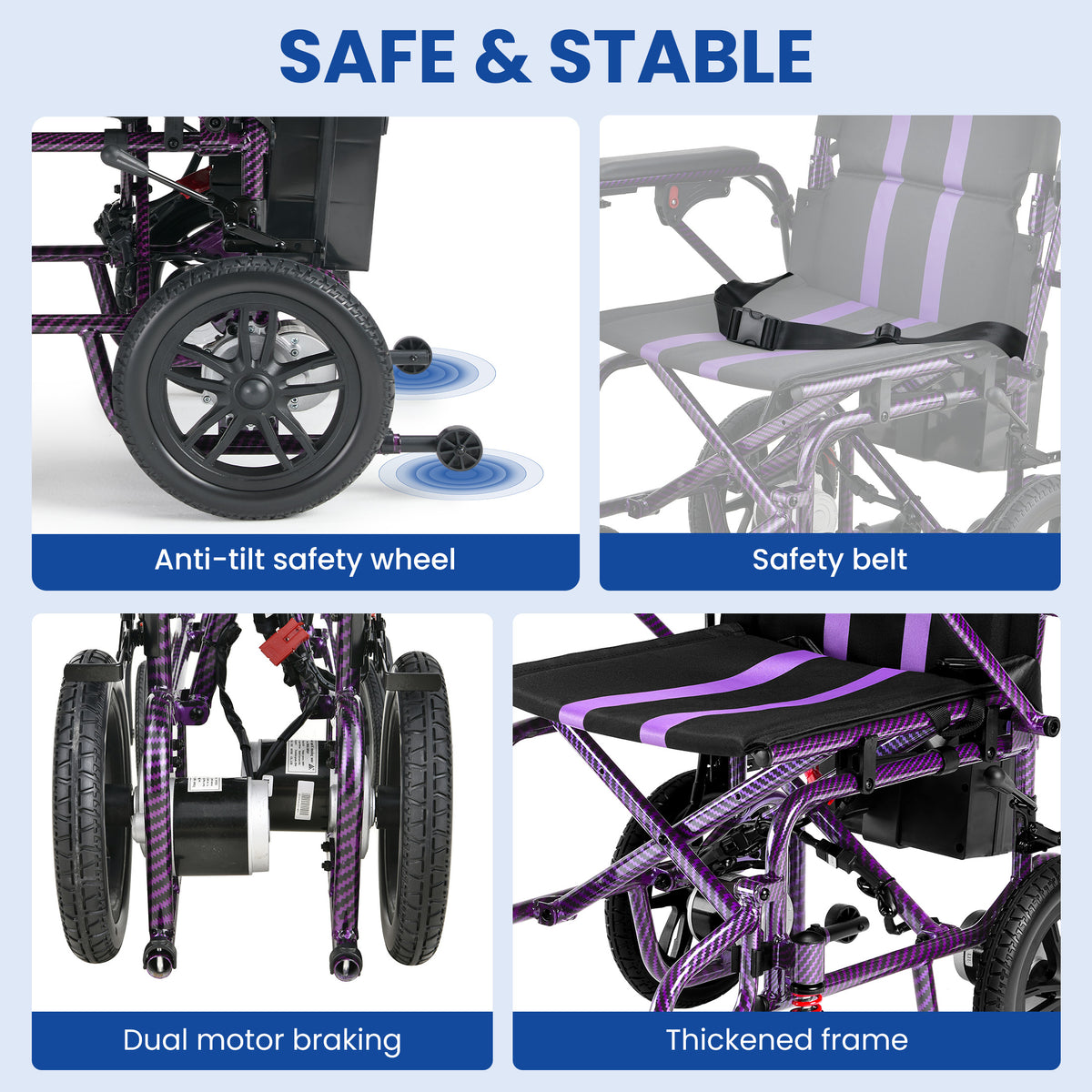 Electric Wheelchair for Adults - Lightweight Foldable Motorized Wheelchair with 15-Mile Long Range, 360° Joystick Control & All-Terrain Power, Supports 286 lbs, LED Safety Lights, Portable for Travel