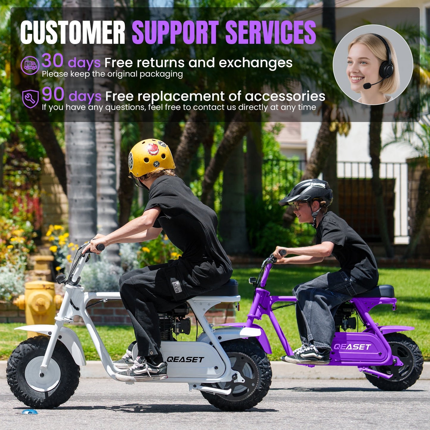 QEASET 99cc Mini Bike Gas Powered, 4-Stroke with LED Headlight, Purple
