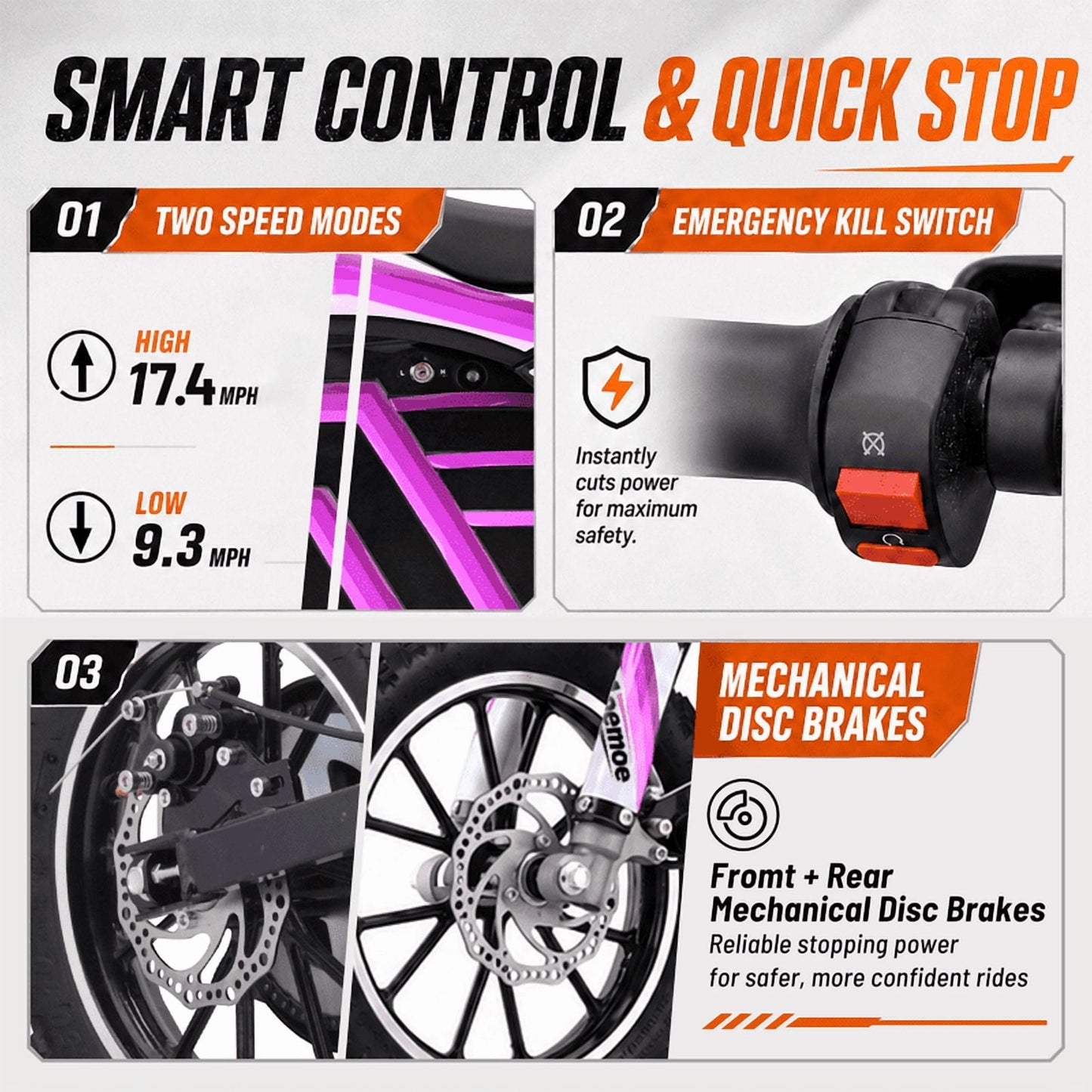 Aoemoe Electric Dirt Bike, 36V 500W Motorized Mini Bike, 17 MPH Top Speed, Front Suspension, Off-Road Tires, Purple