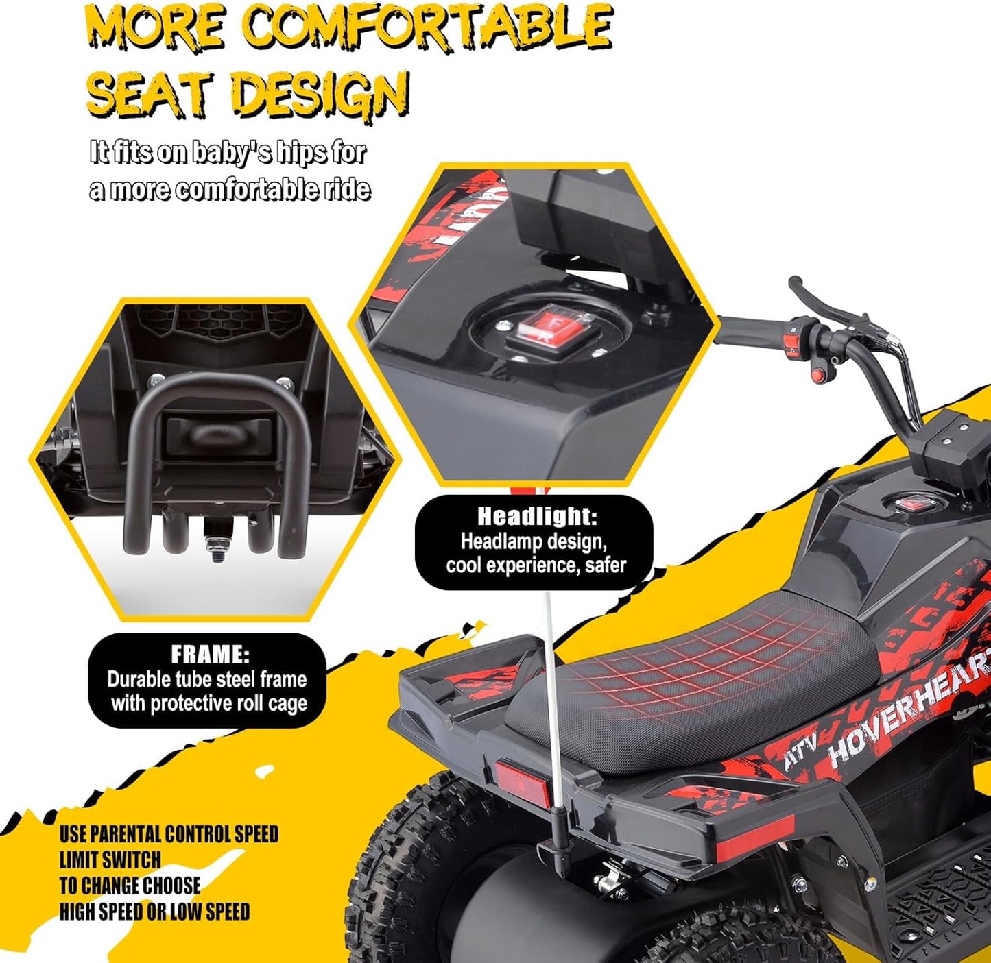 WAWA Electric ATV, 36V Kids Dirt Quad Bike with 500W Powerful Motor for Boys Girls Off-road and Race