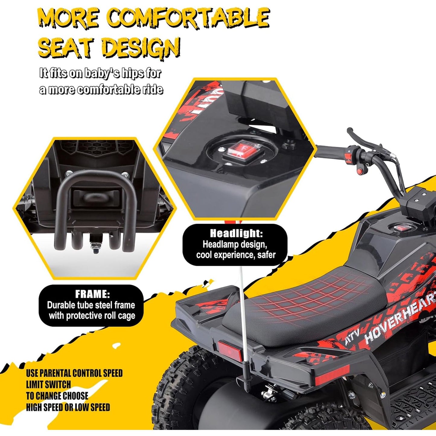 36V Electric 500W Motor 4-Wheeler with Front & Rear Suspension, IVFJFV Electric 4-wheel Off-Road Tires & Safety Flag & LED Headlights,Power Ride on Car for Age 8-14